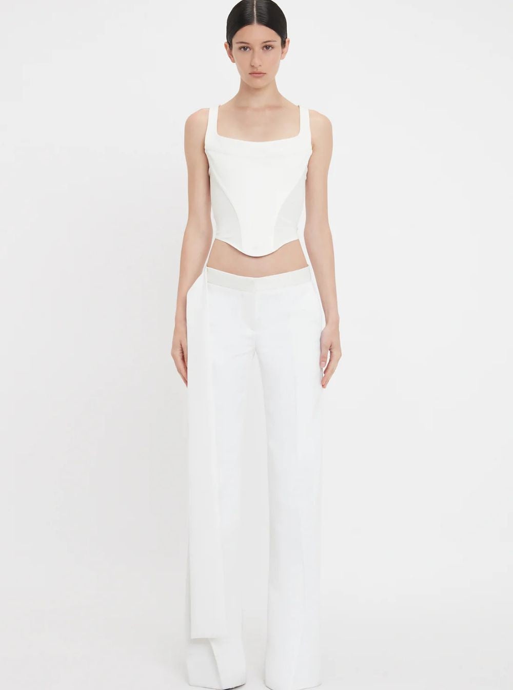 Victoria Beckham Women 'New Gigi' White Pants With Belt Detail In Virgin Wool Blend Woman - 4