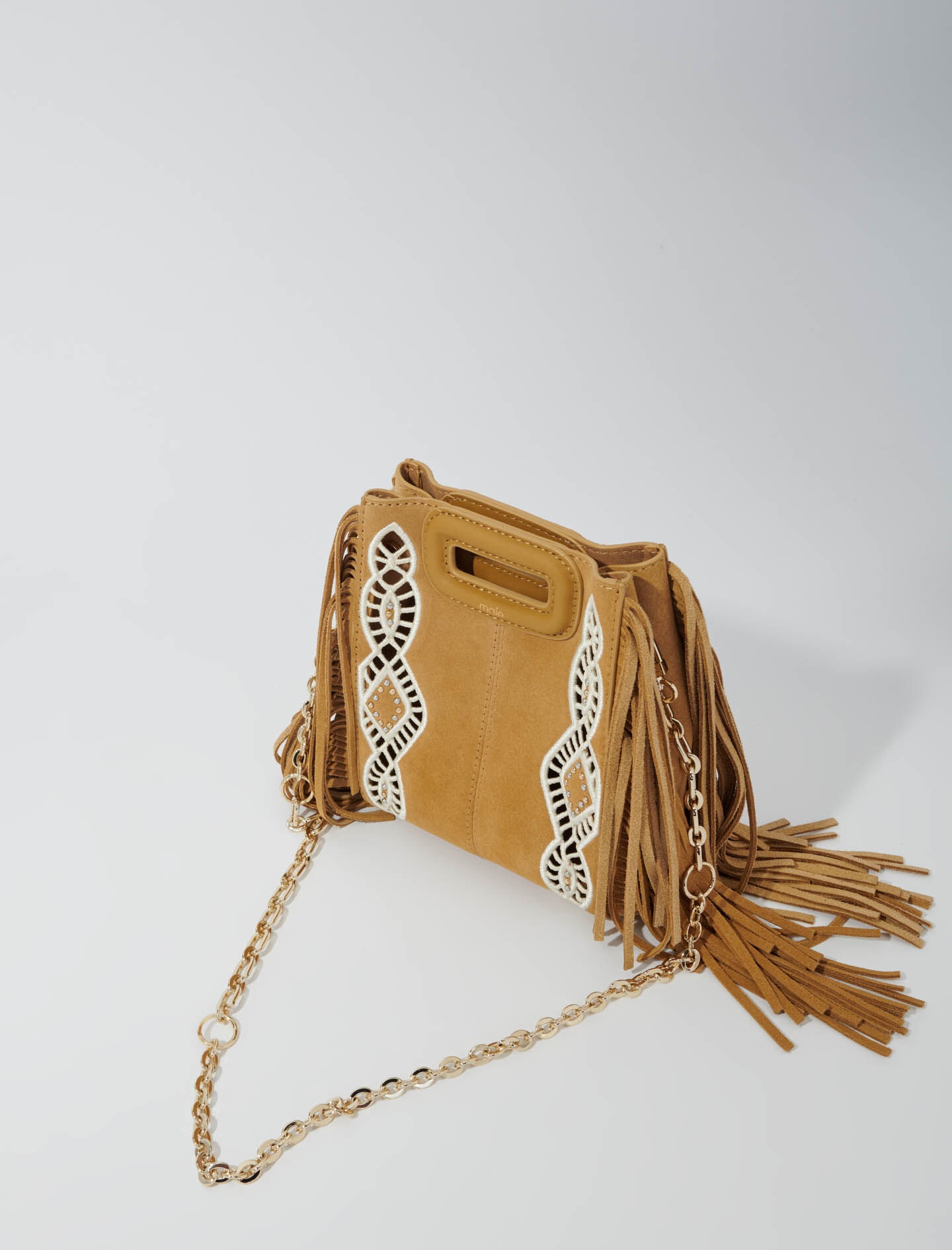 Embroidered suede fringed M mini bag - 5