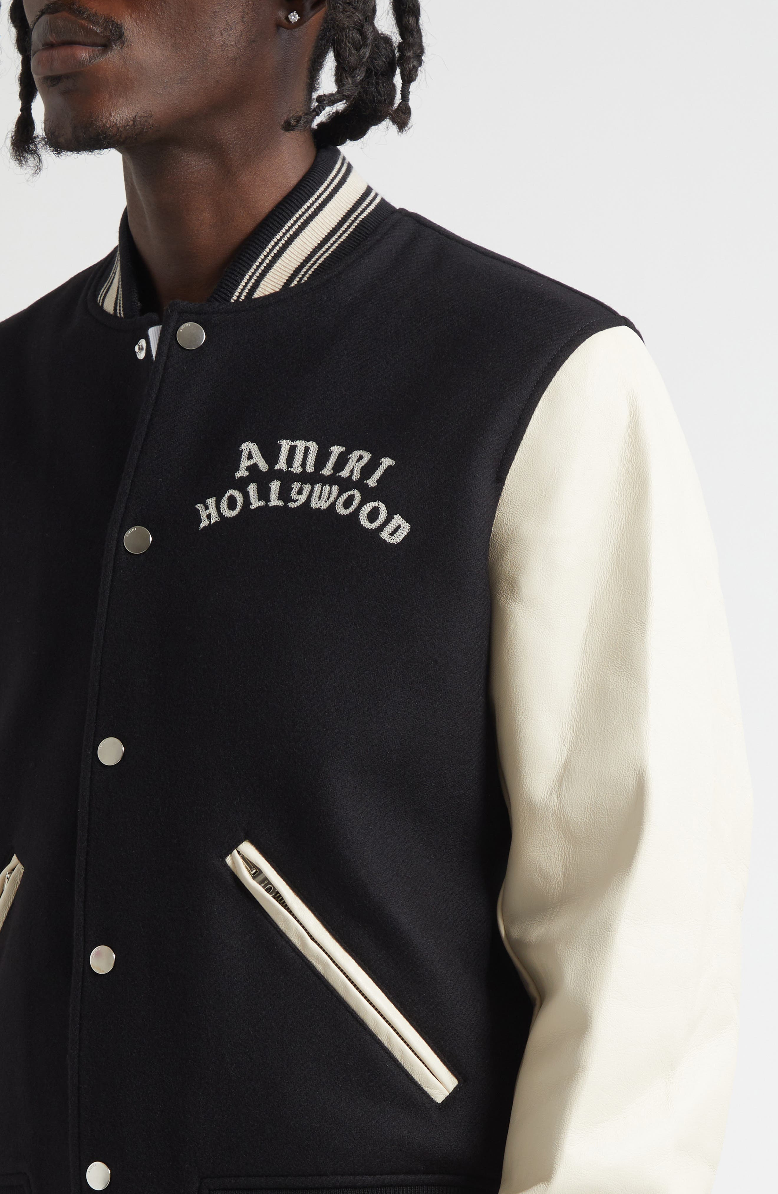 AMIRI Hollywood Mixed Media Bomber Jacket in Black at Nordstrom - 5