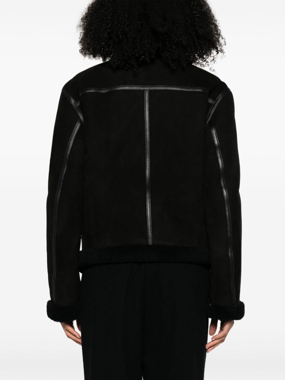 shearling-trim zip-up suede jacket - 4