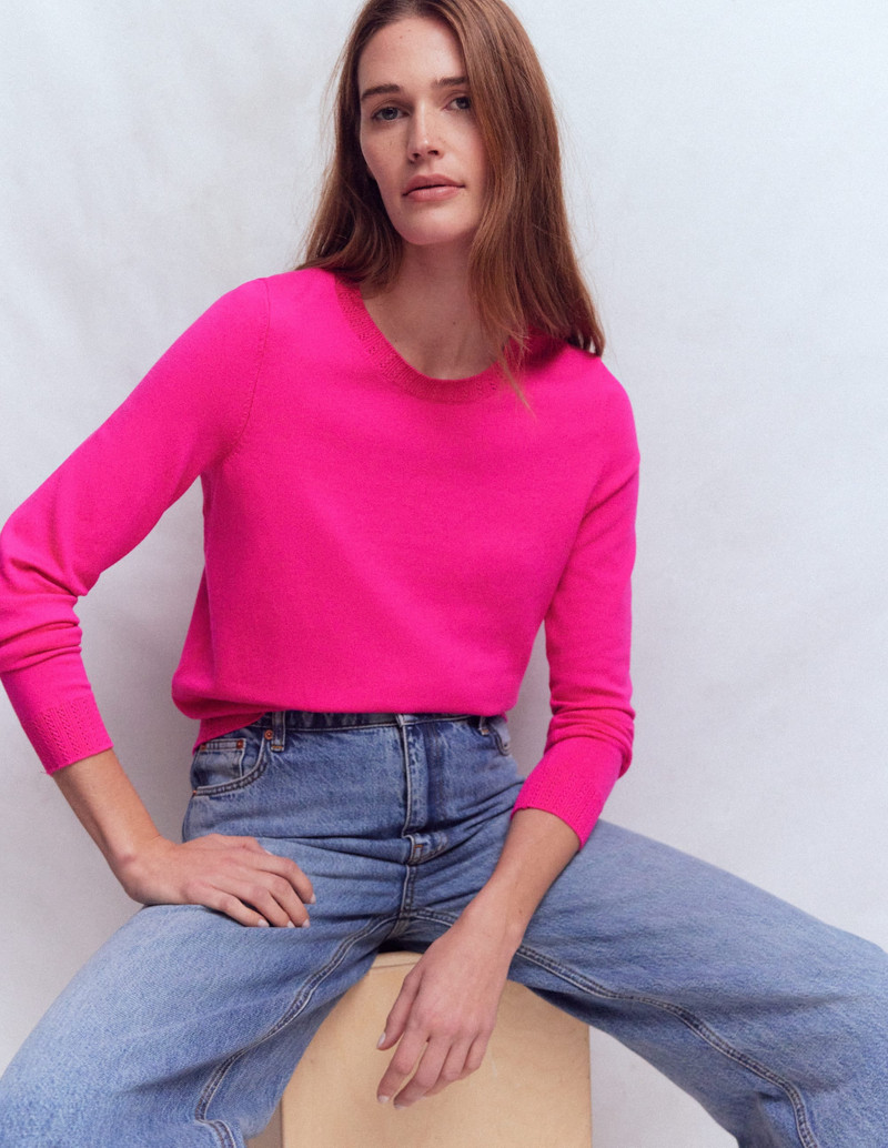 Emilia Cotton Crew Sweater-Pink Peony 1
