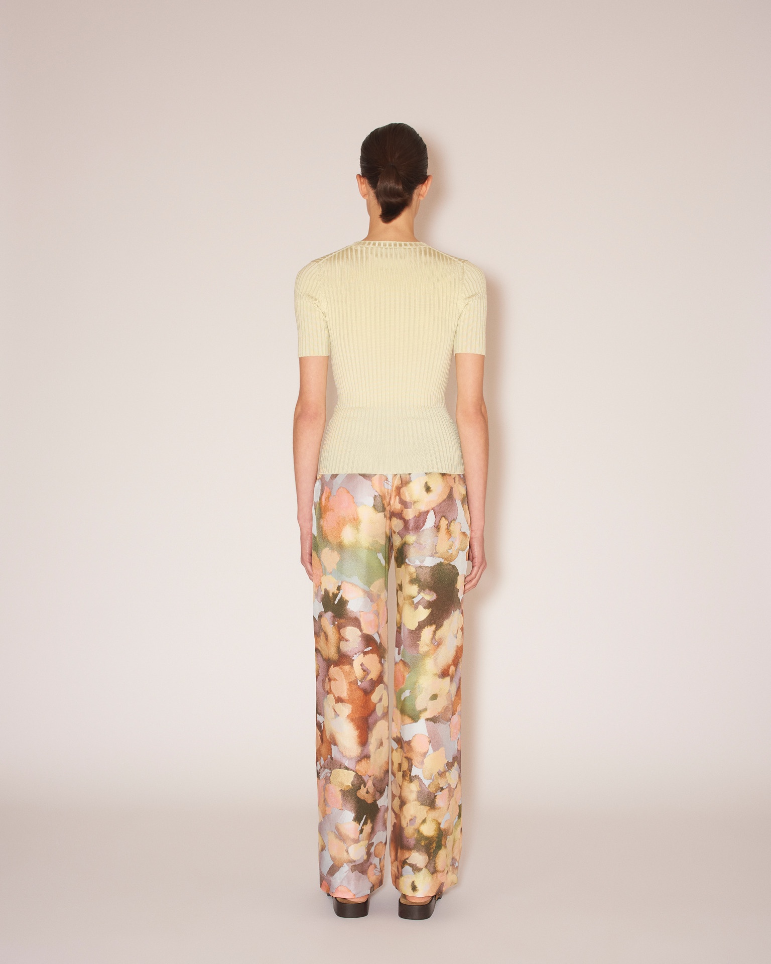 YARELI - Twill silk wide-leg trousers - Watercolor - 4