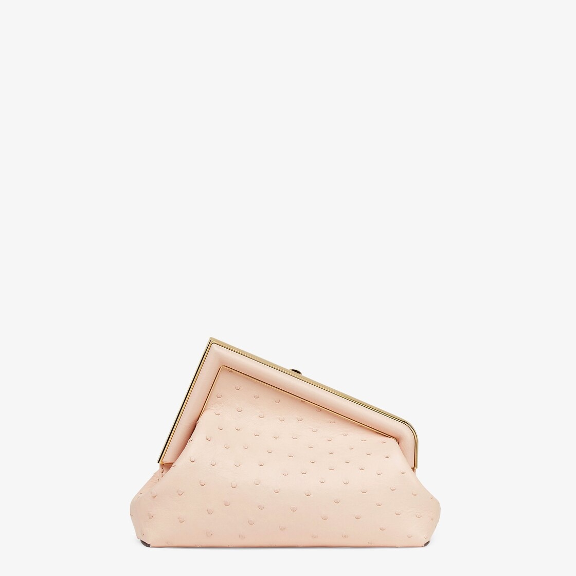 Small Fendi First bag made of exquisite pale pink ostrich leather with oversized metal F clasp bound - 3