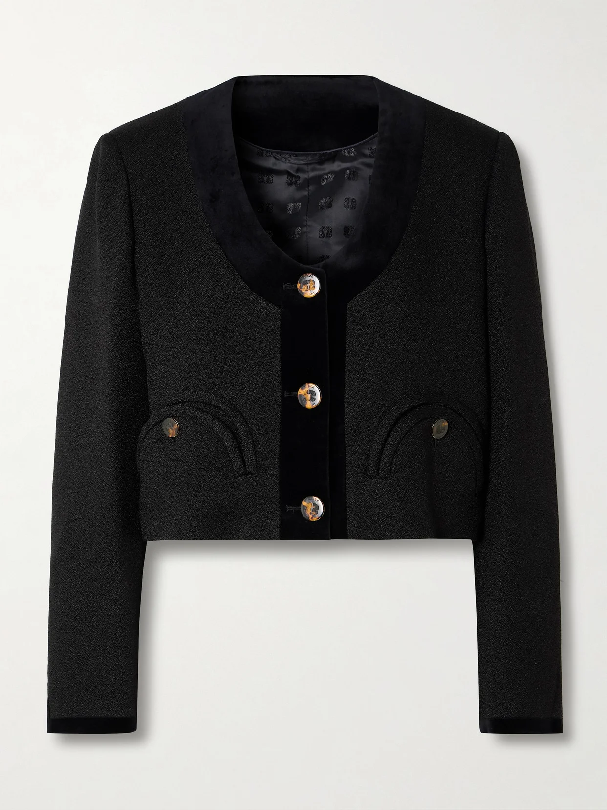 Spiti Cropped Cotton Velvet-trimmed Woven Jacket - 1