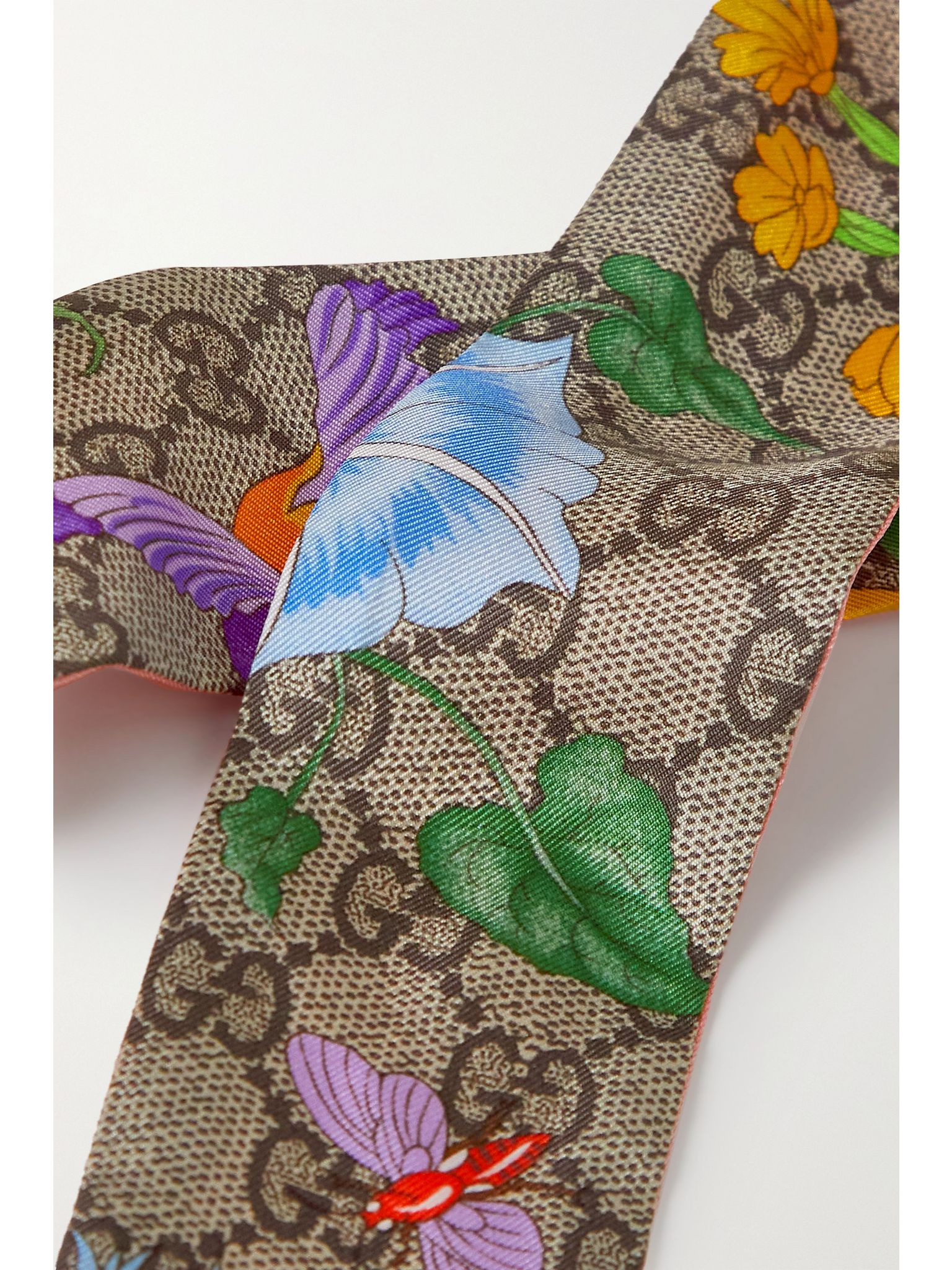 Printed silk-satin scarf Beige - 3
