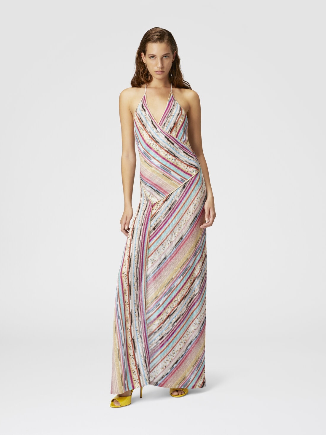 Long dress in lamé slub viscose with slit - 2