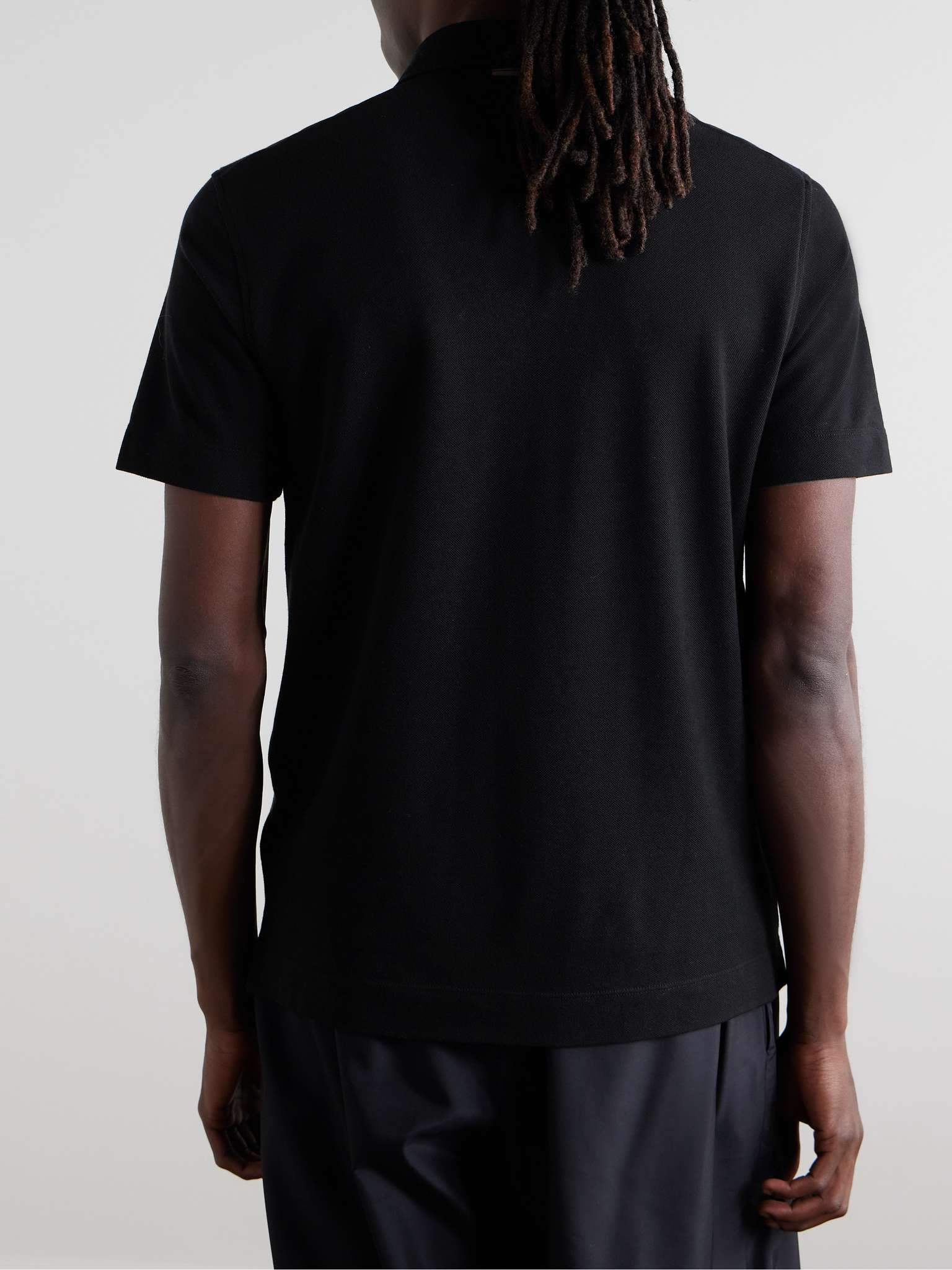 Leather-Trimmed Cotton-Piqué Polo Shirt - 6