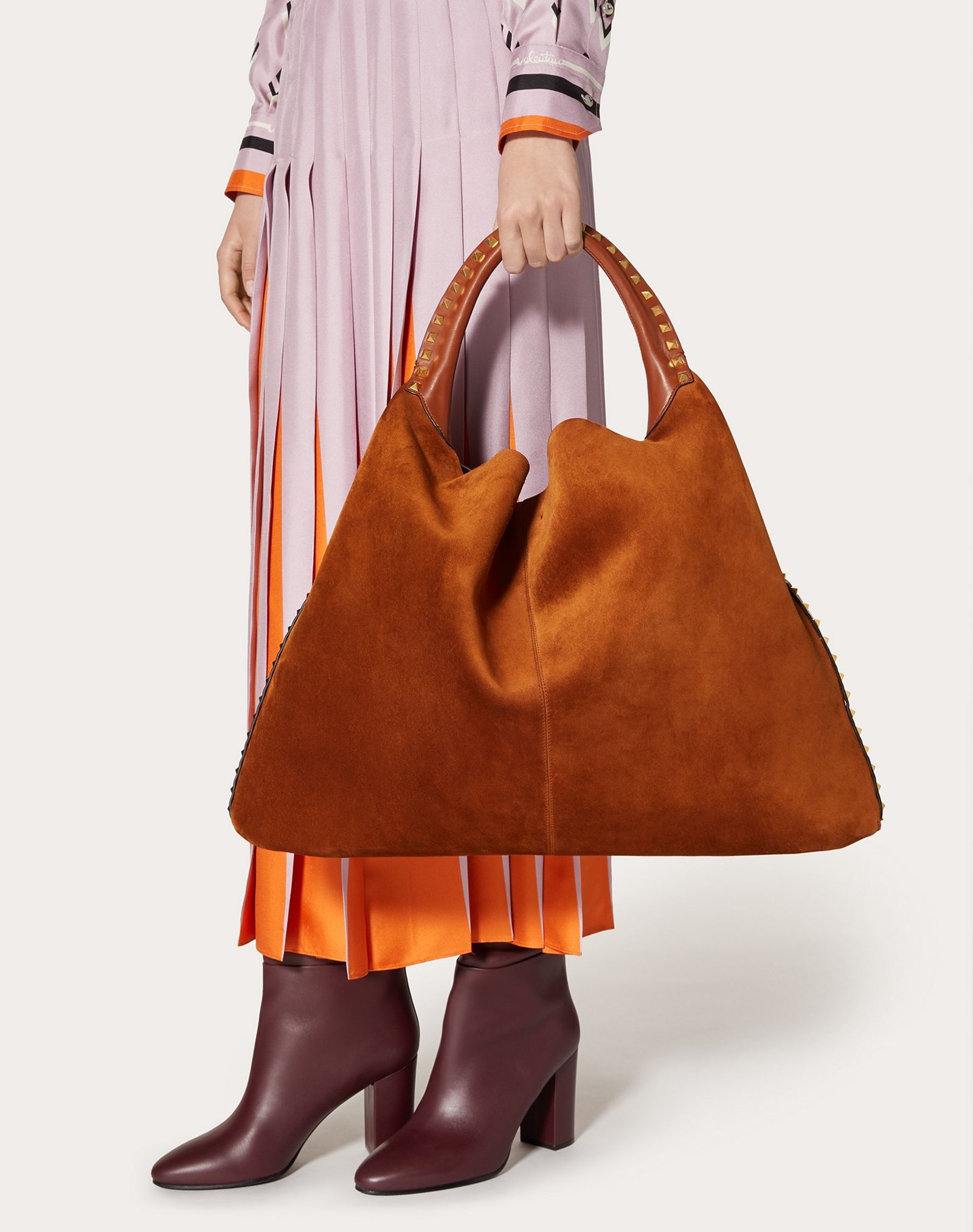 Rockstud Suede Calfskin and Full-Grain Calfskin Hobo Bag - 6