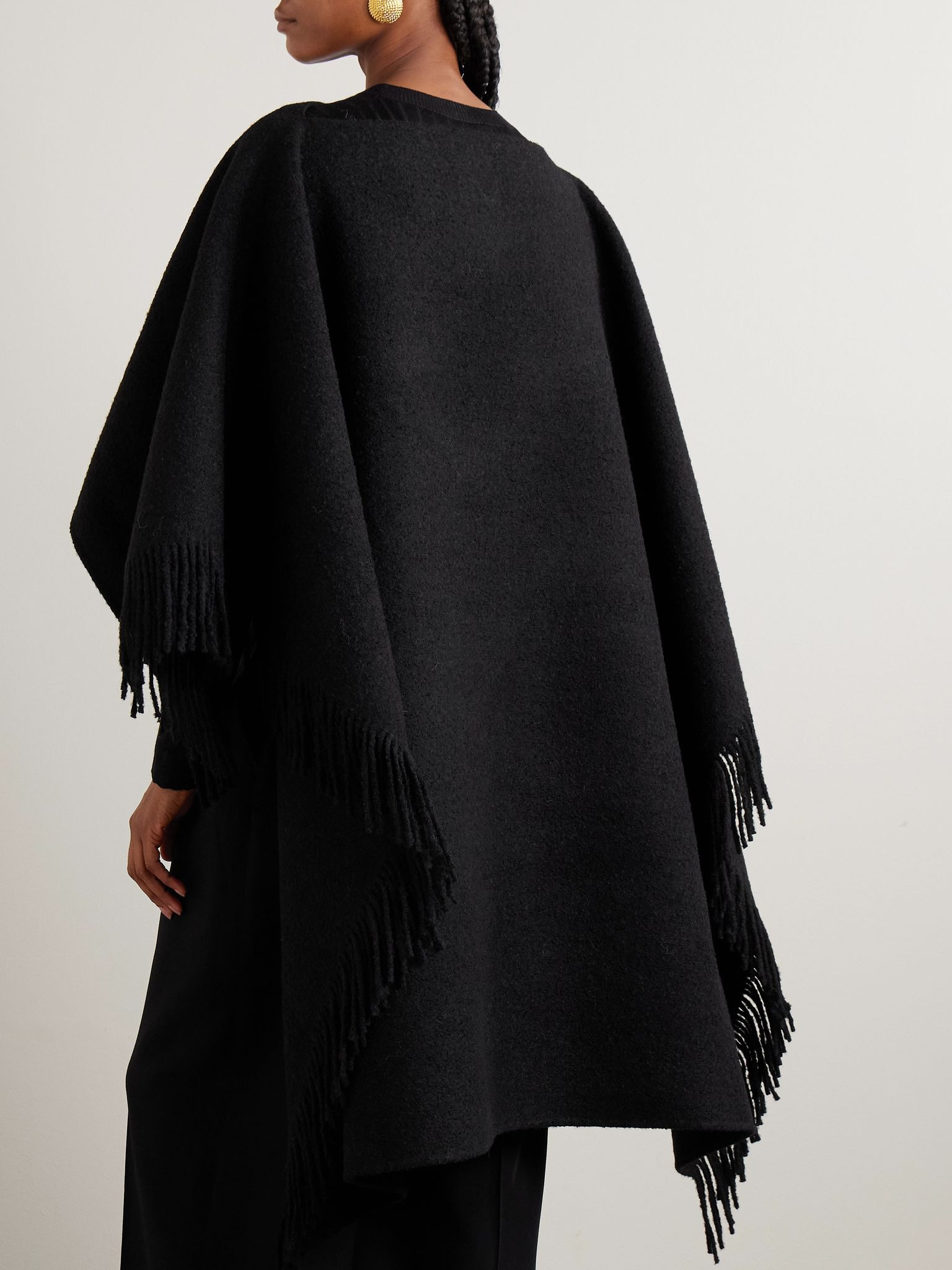Fringed wool-blend poncho Black - 3