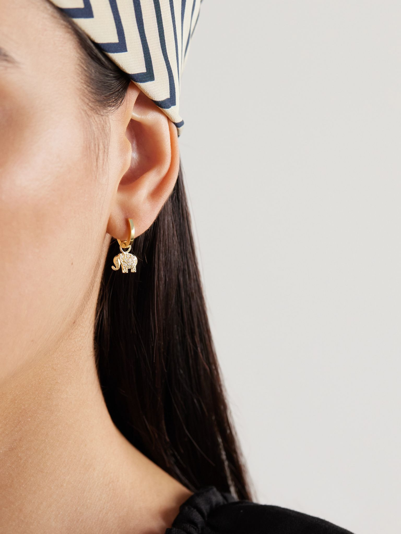 Mini Elephant 14-karat gold diamond earrings Gold - 2