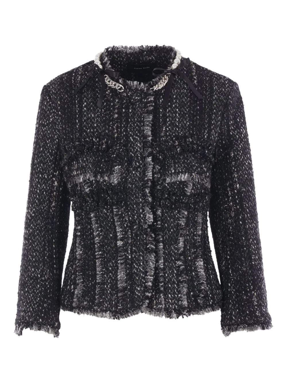 pearl-chain tweed jacket - 1