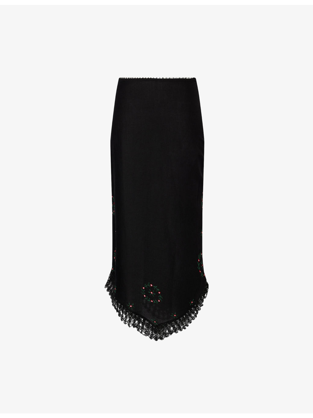 Imola Rose-Embroidered Linen-Blend Midi Skirt - 1