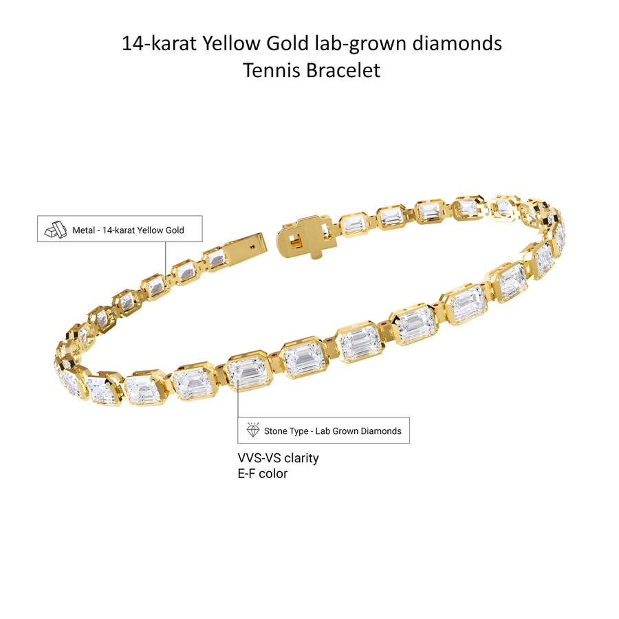 Diamond2Deal - Diamond2Deal 14k Yellow Gold 7.75 Ct Radiant Cut Lab Grown Diamond Tennis Bracelet 7" VVS-VS, E-F - 3