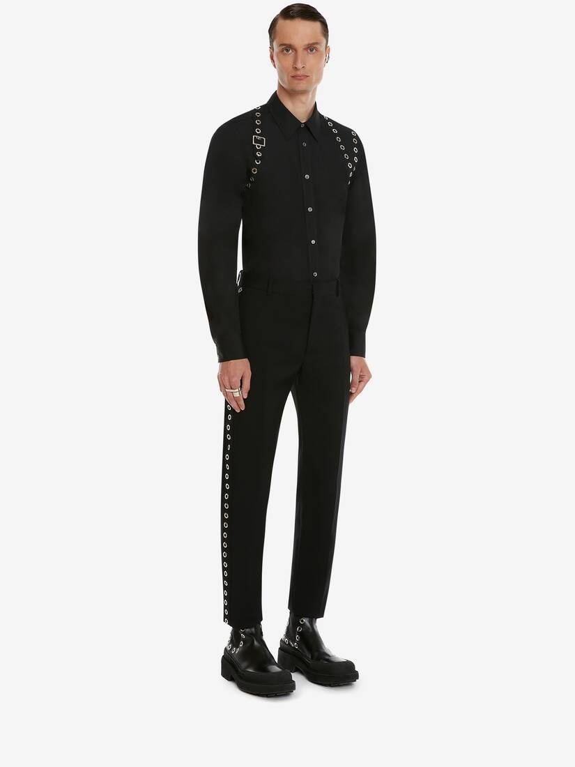 Men's Eyelets Harness Shirt in Black - 3