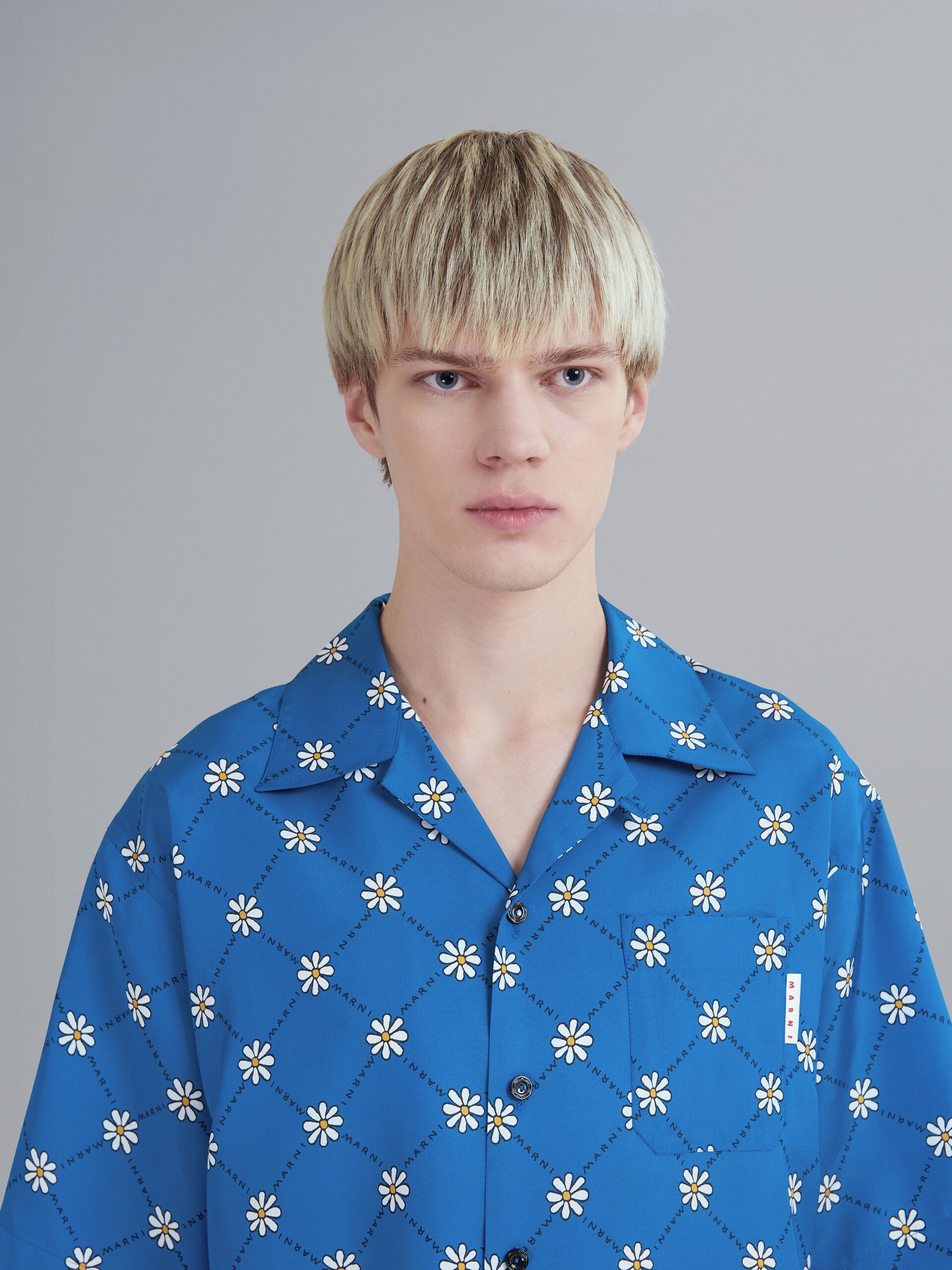 MARNIGRAM PRINT BLUE VISCOSE TOILE BOWLING SHIRT - 4