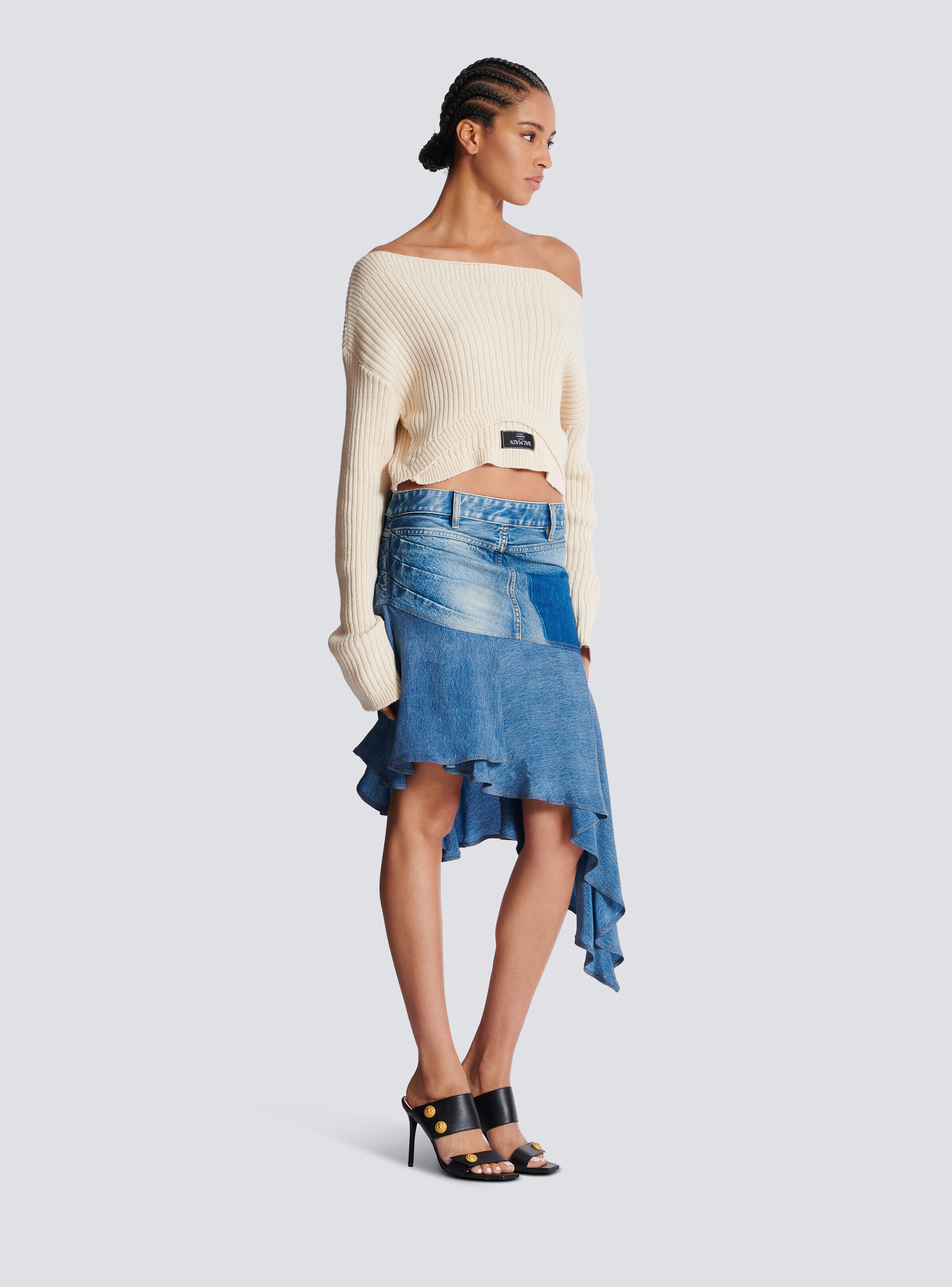 Asymmetric denim short skirt - 3