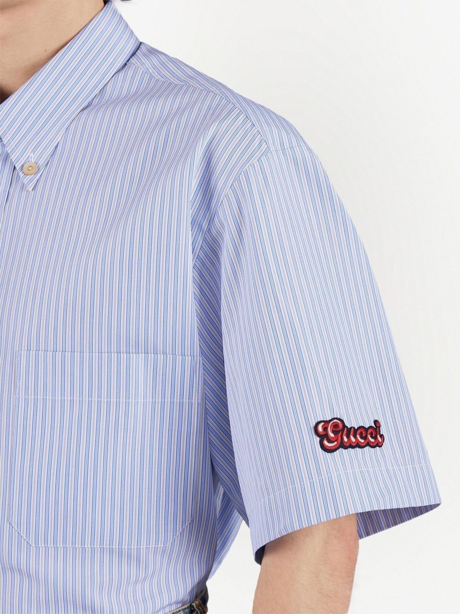 Gucci - Men - Camp-Collar logo-jacquard Cotton-Twill Shirt Blue - It 50