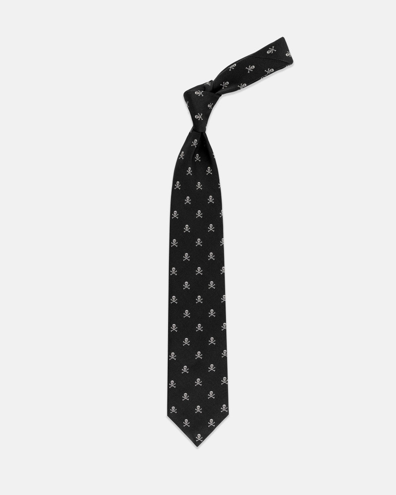MADE-IN-ENGLAND BLACK SKULL AND BONES CLUB TIE 1