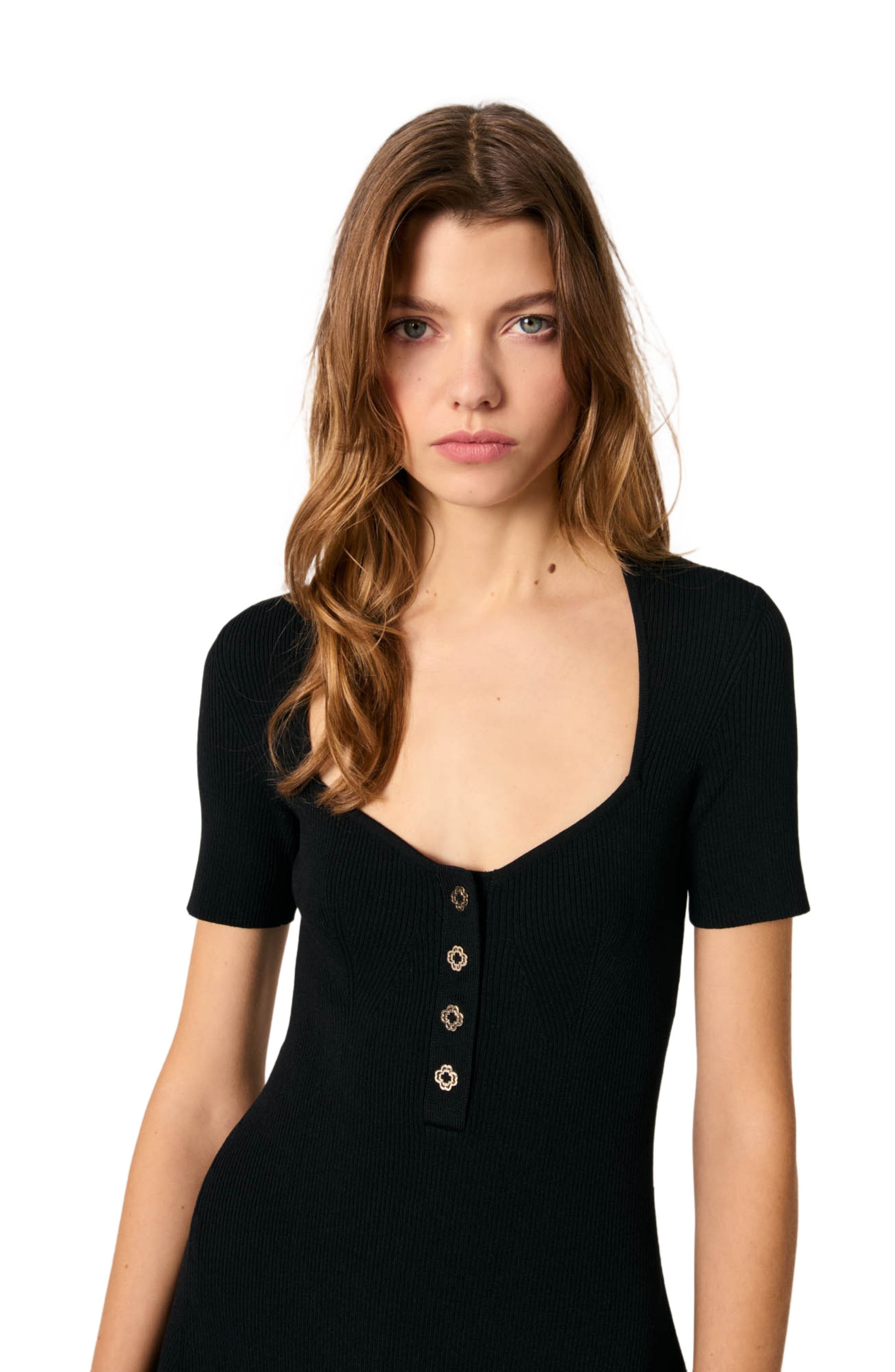 maje Rib knit short dress in Black at Nordstrom - 4