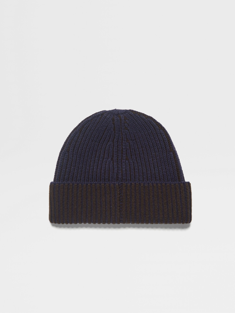 INK BLUE AND DARK BROWN OASI CASHMERE BEANIE 3