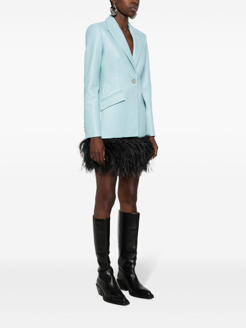 single-breasted leather blazer - 3