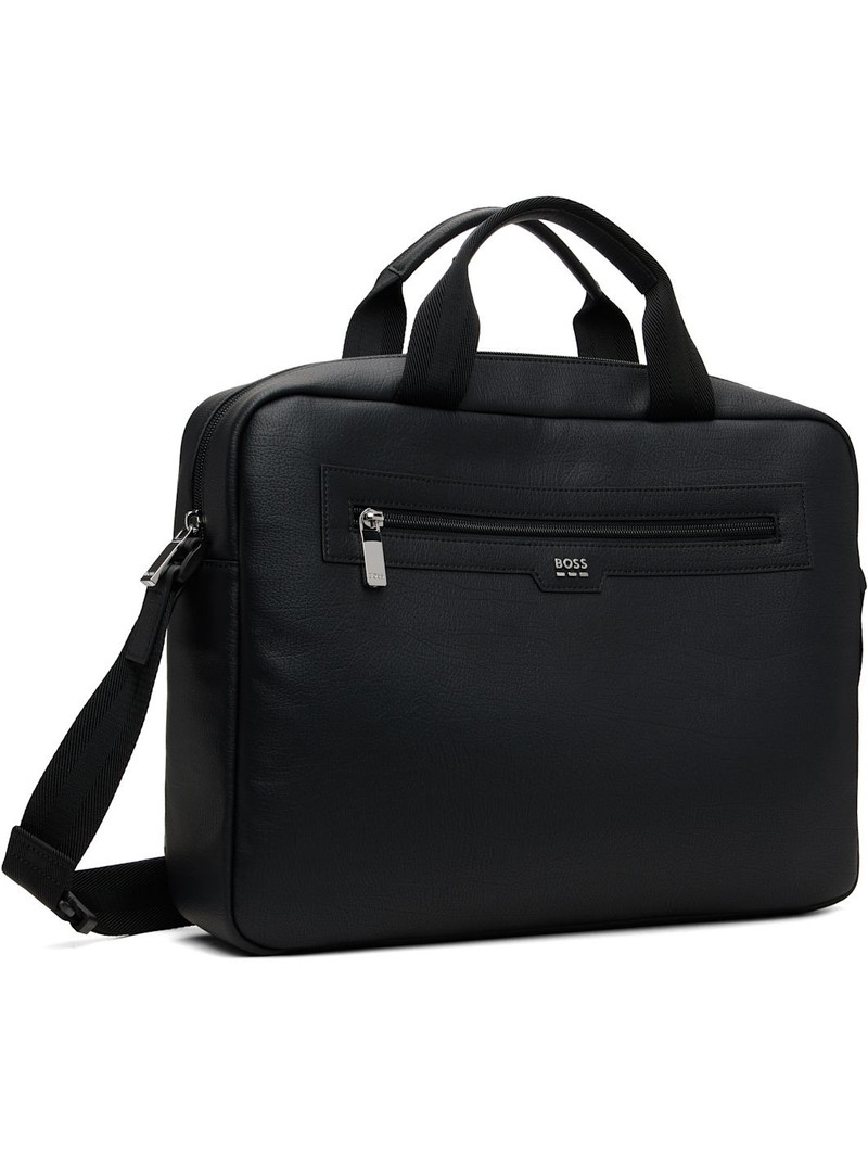 BOSS Black Grained Faux-Leather Briefcase outlook