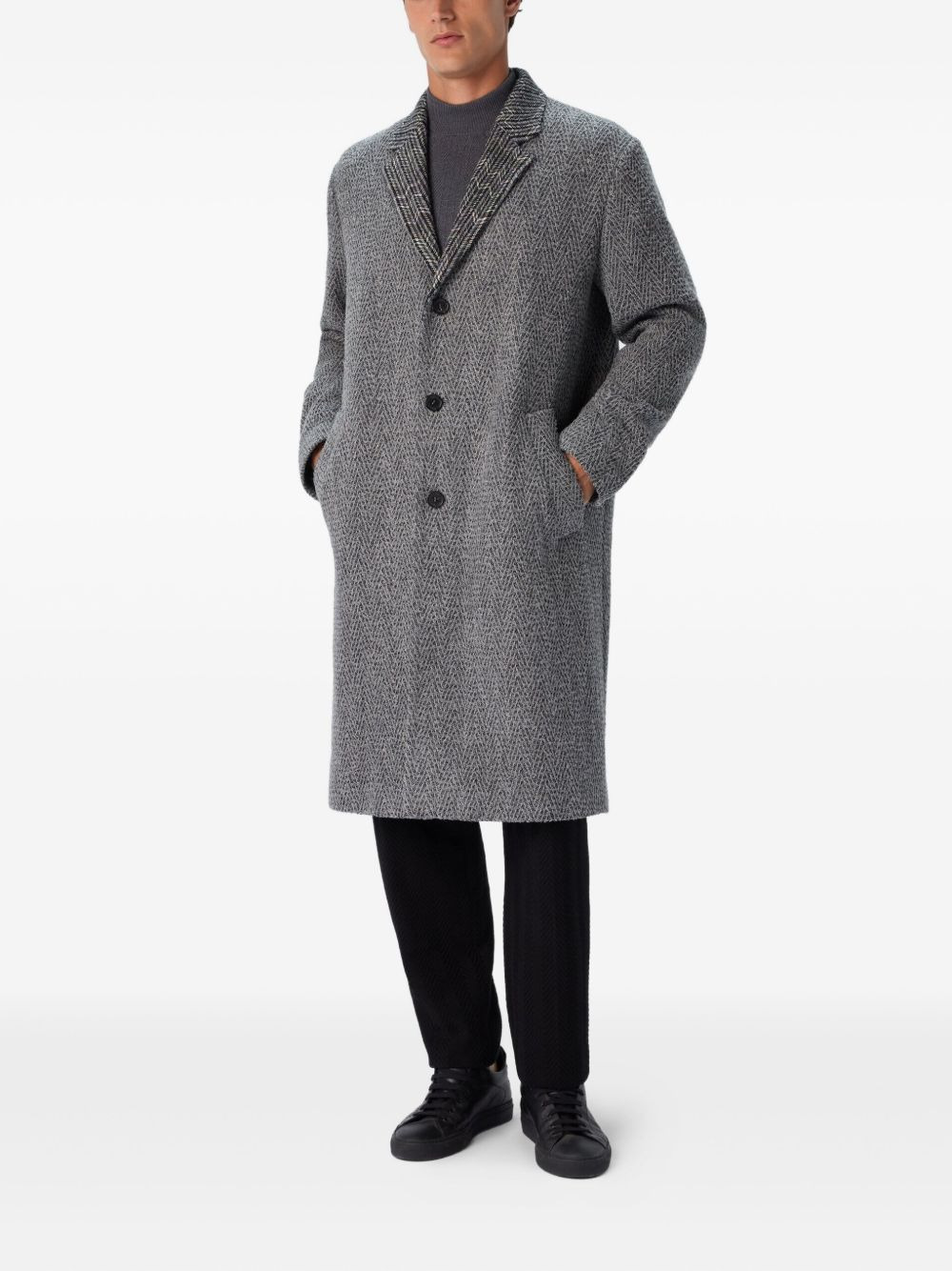 herringbone-patterned coat - 2