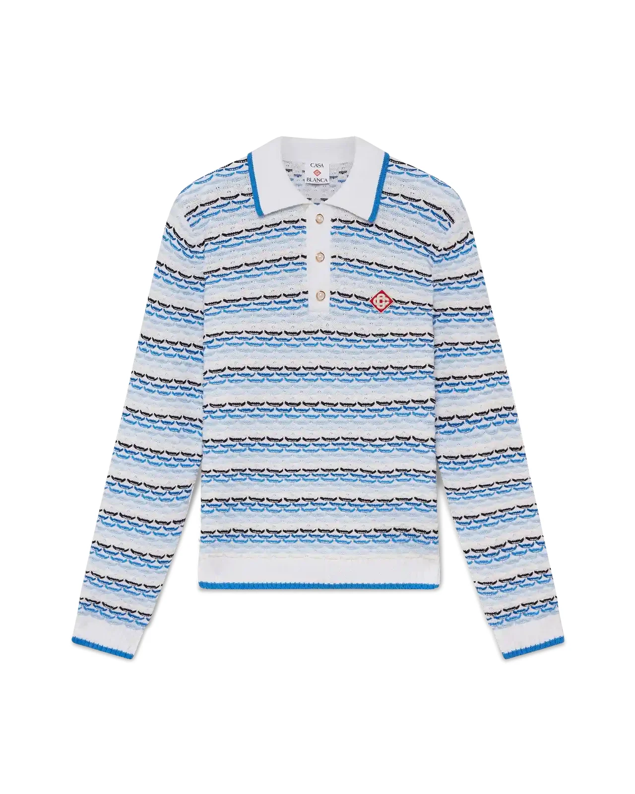 Tuck Stitch Long Sleeve Polo Shirt - 1