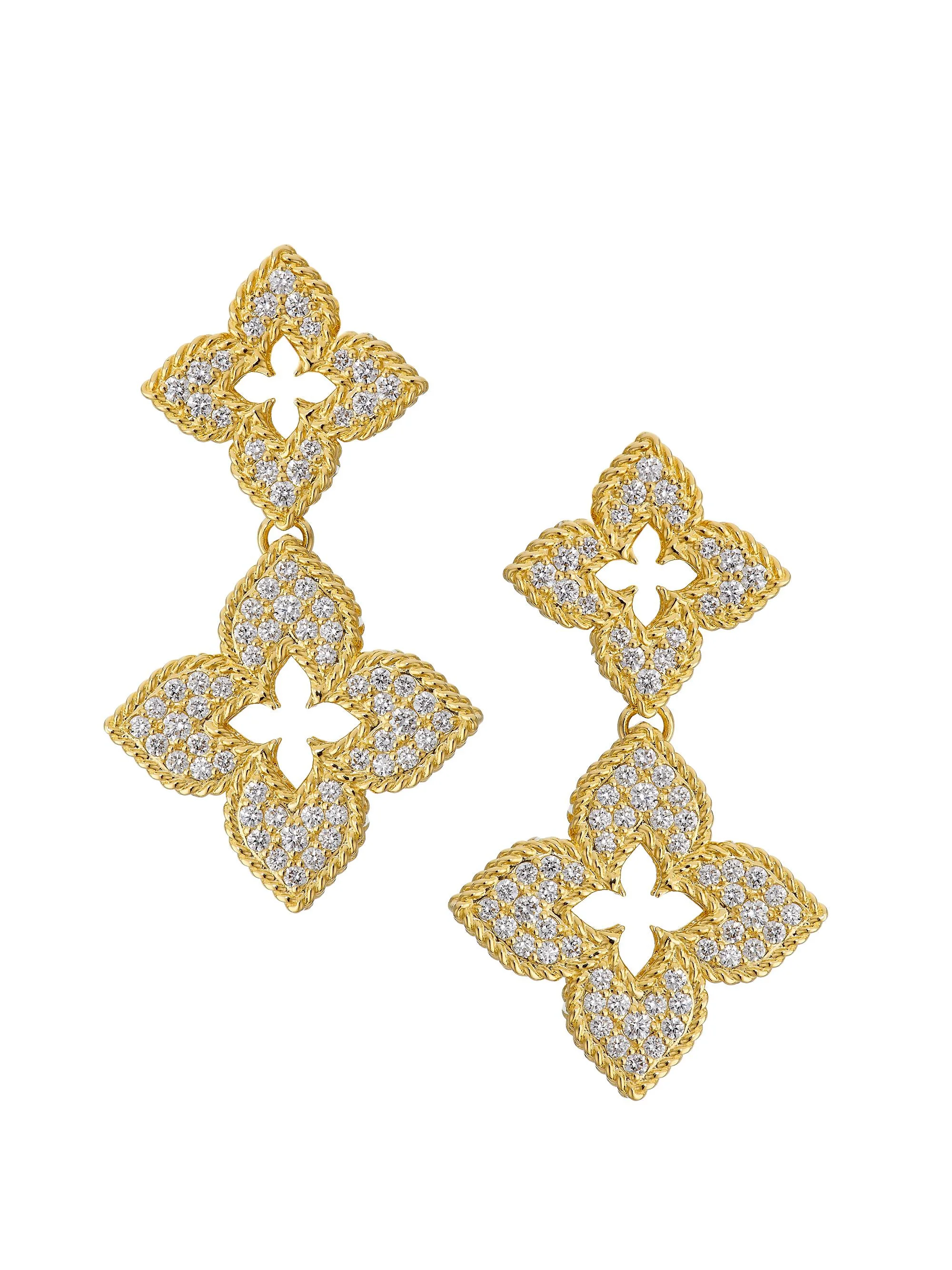 Women's Petite Venetian Princess 18K Yellow Gold & 1.00 TCW Diamond Double Drop Earrings - Yellow Go - 1