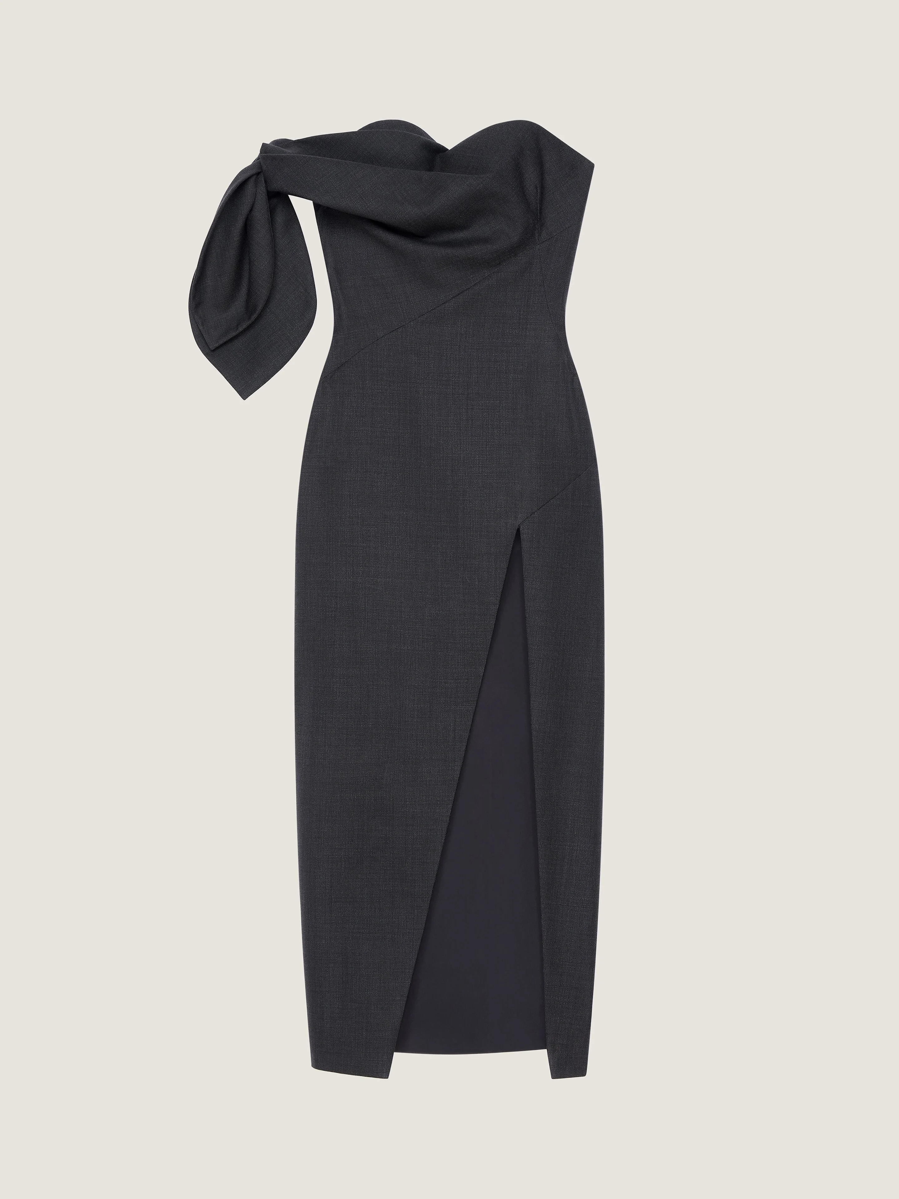 LONG BUSTIER DRESS IN WOOL WITH BOW - 1