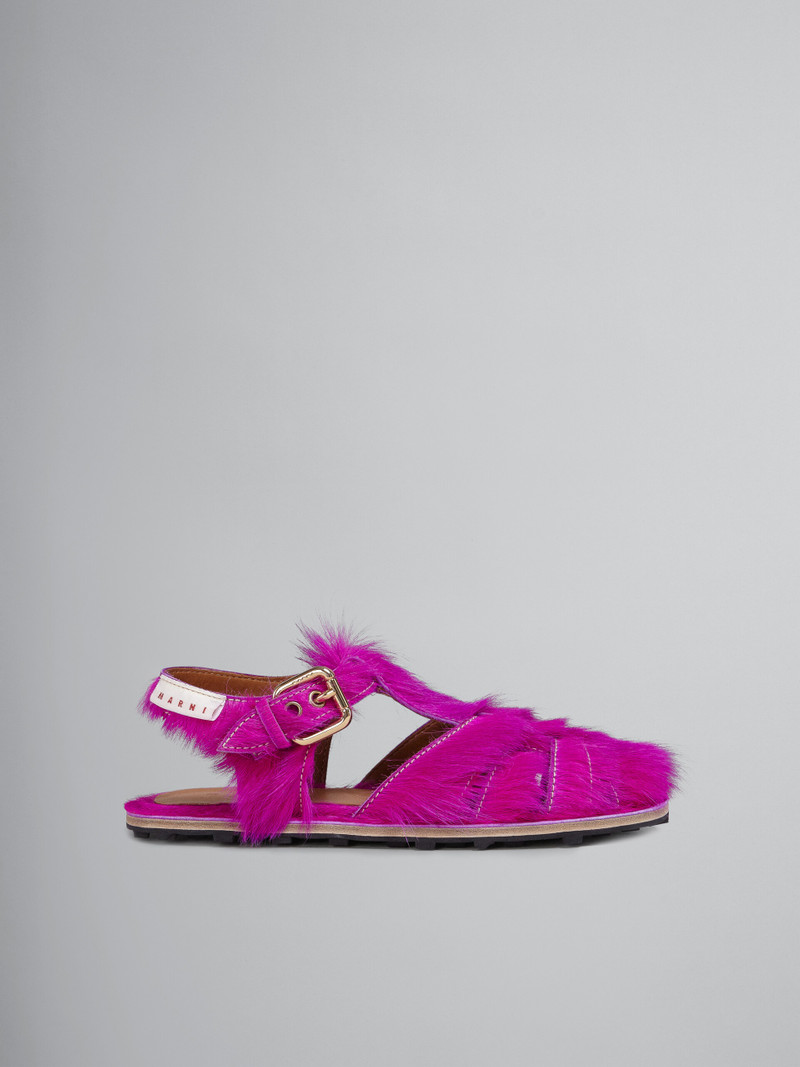 LONG FUCHSIA CALF HAIR FISHERMAN'S SANDAL 1