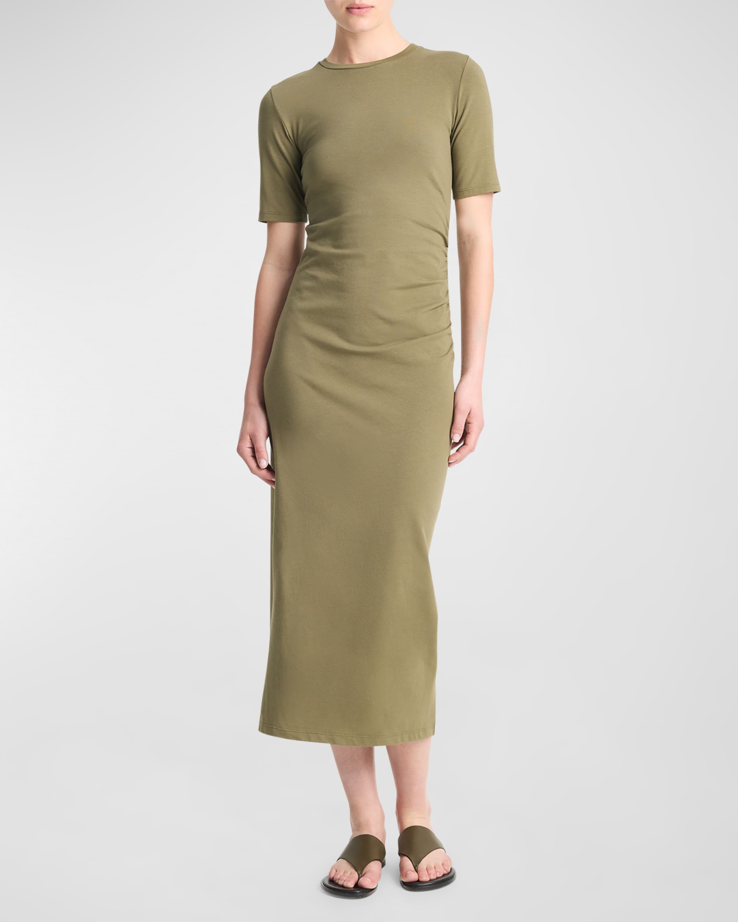 Short-Sleeve Side Drape Midi Dress - 1