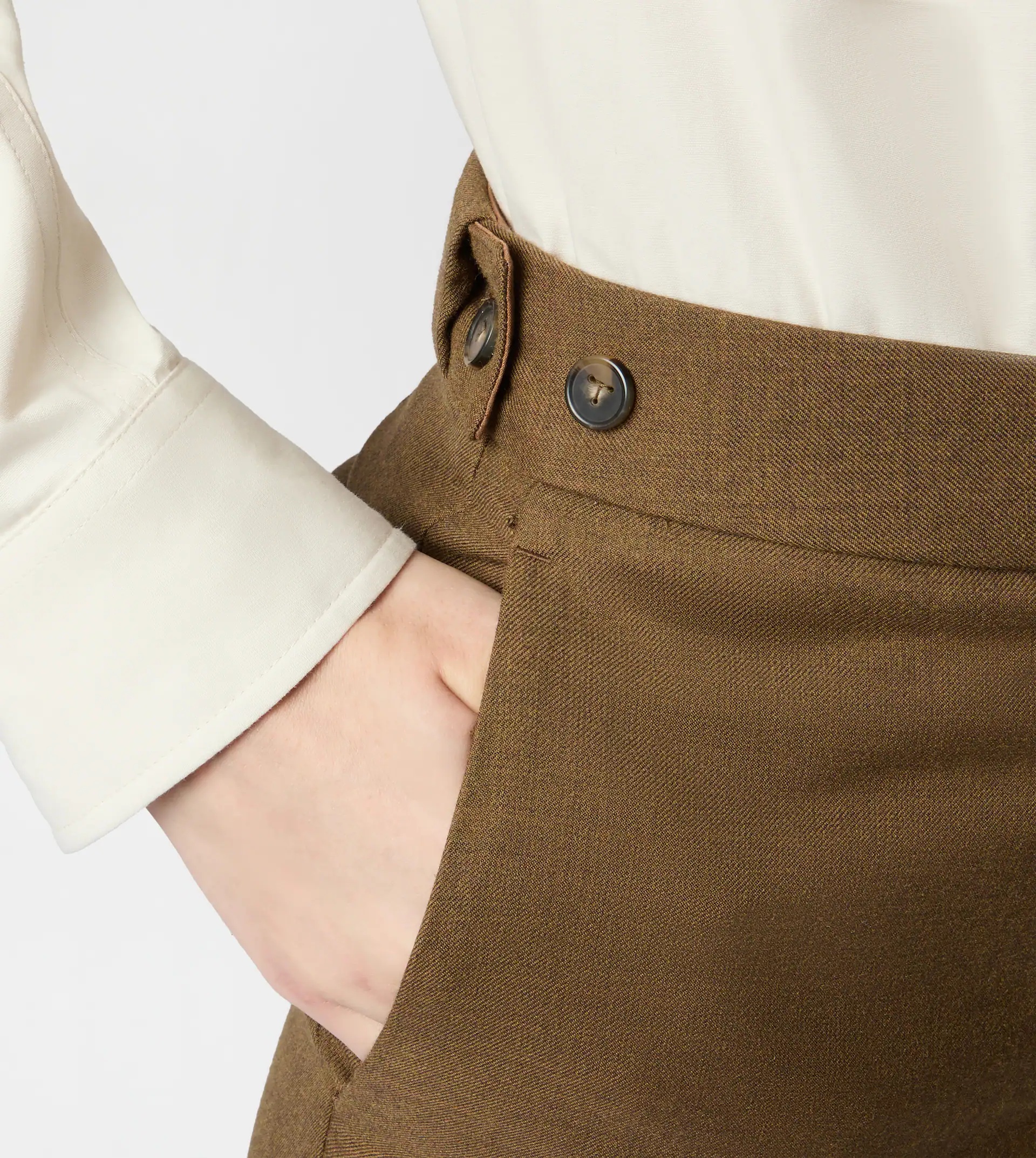 PANTS IN WOOL WITH TURN-UPS - BROWN - 2