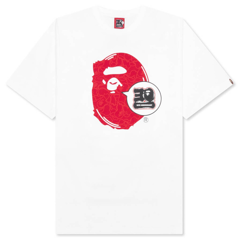 BAPE 30TH ANNIVERSARY APE HEAD TEE - WHITE/RED - 1