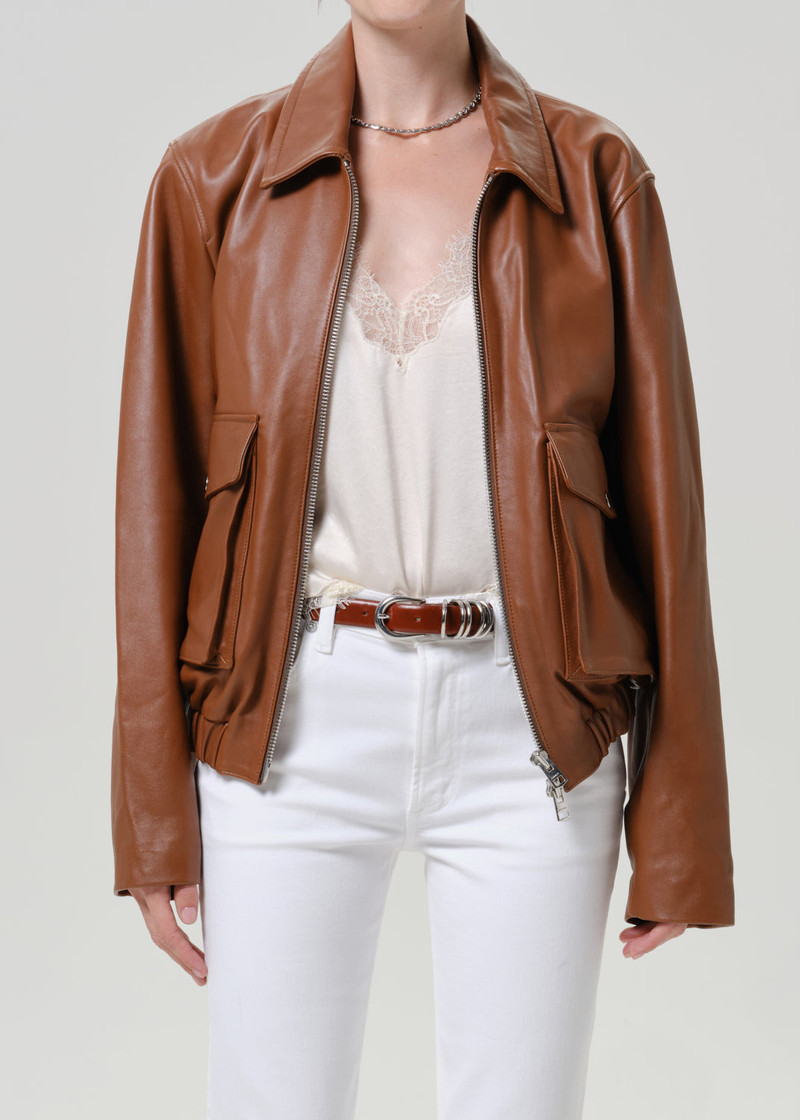 Zip Front Bomber Jacket In Prailine - 1