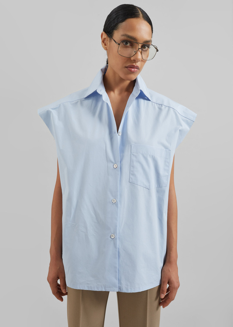 Quenin Sleeveless Button Down Shirt - Light Blue 4