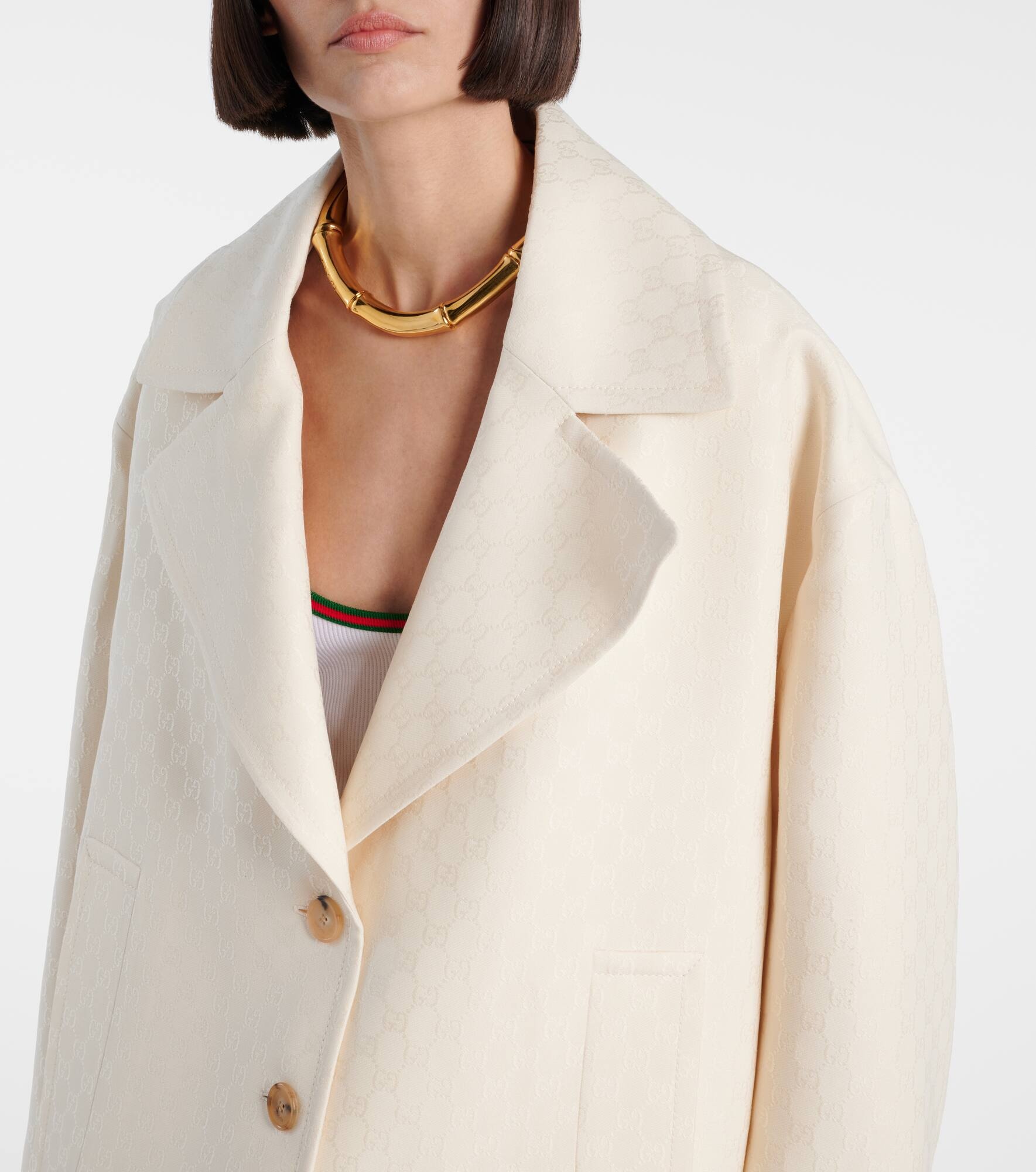 GG Jacquard wool and silk crêpe coat - 4