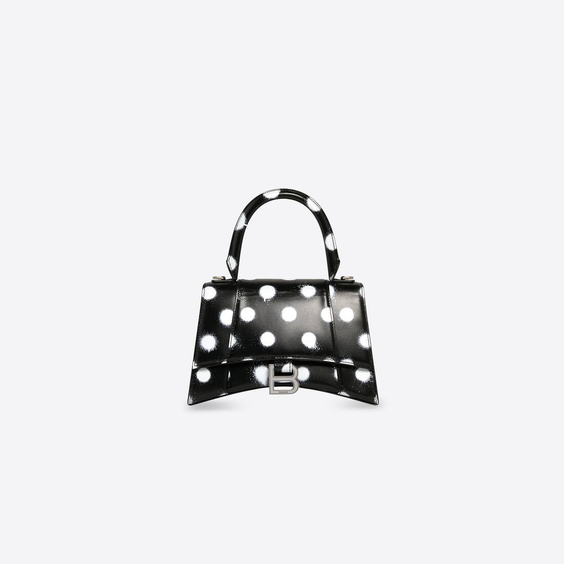 Women's Hourglass Small Handbag Sprayed Polka Dots Printed Box in Black - 1