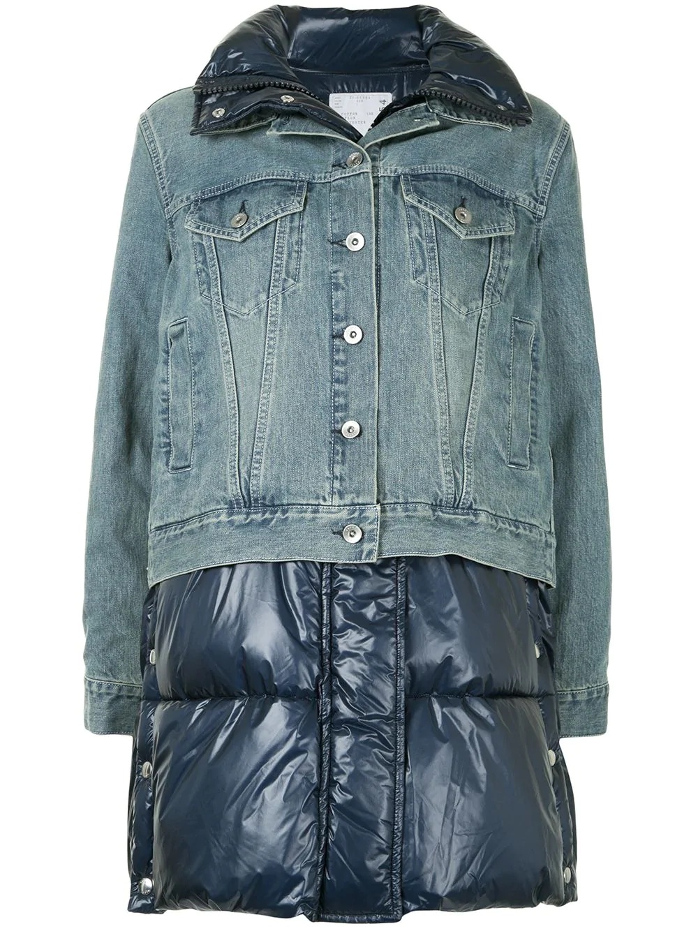 denim panel quilted coat - 1