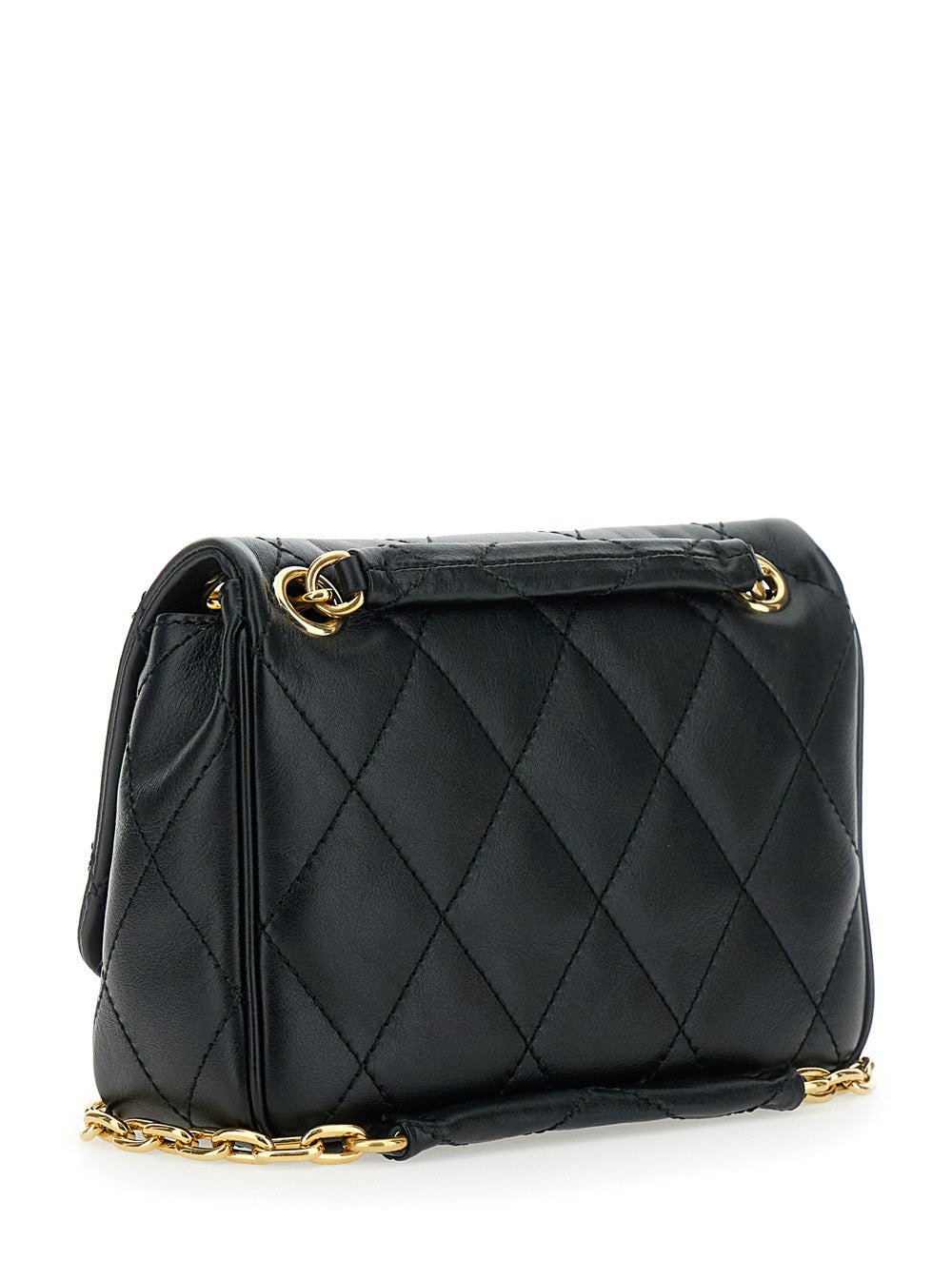 Burberry Women Black Quilted Crossbody Bag With Ekd Plaque On The Front And Chain-Link Shoulder Stra - 3