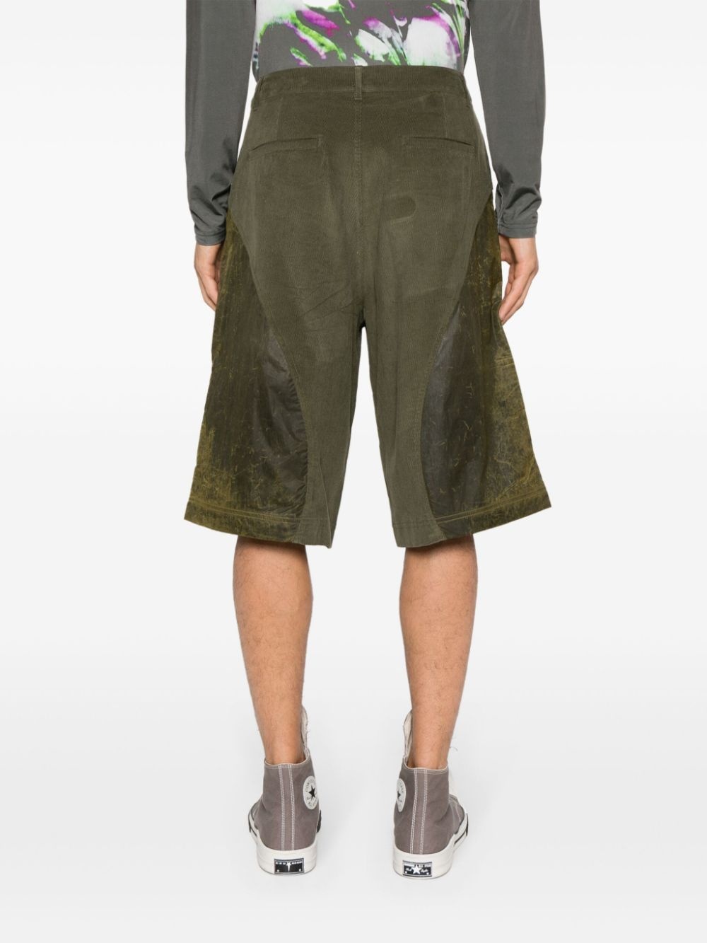 corduroy panelled high-waisted shorts - 4