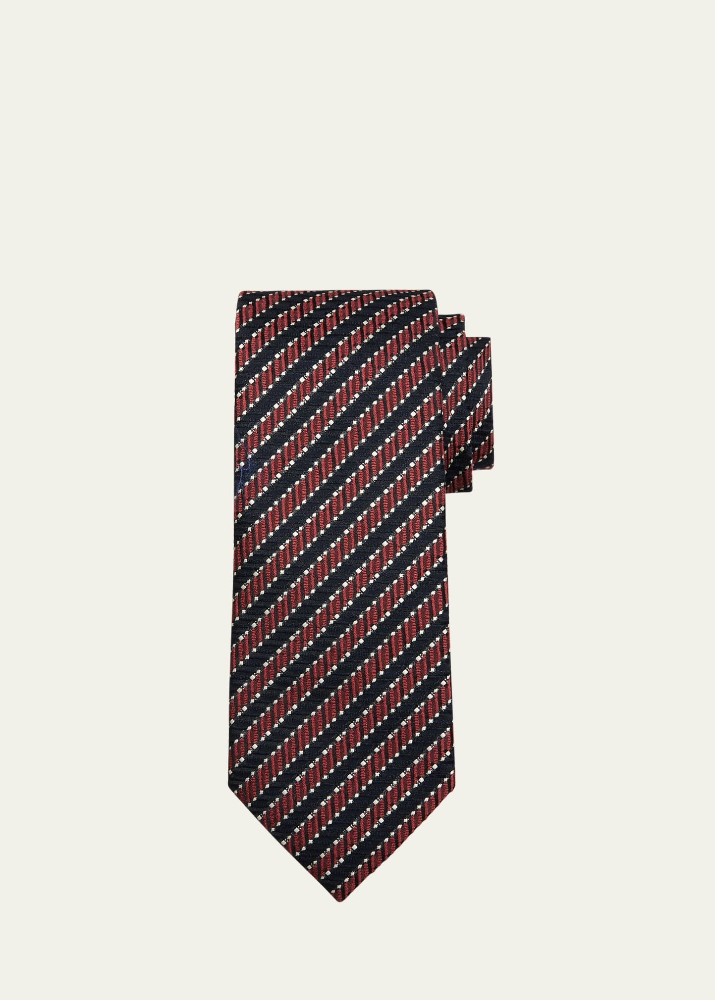 Men's Silk-Wool Jacquard Stripe Tie - 1