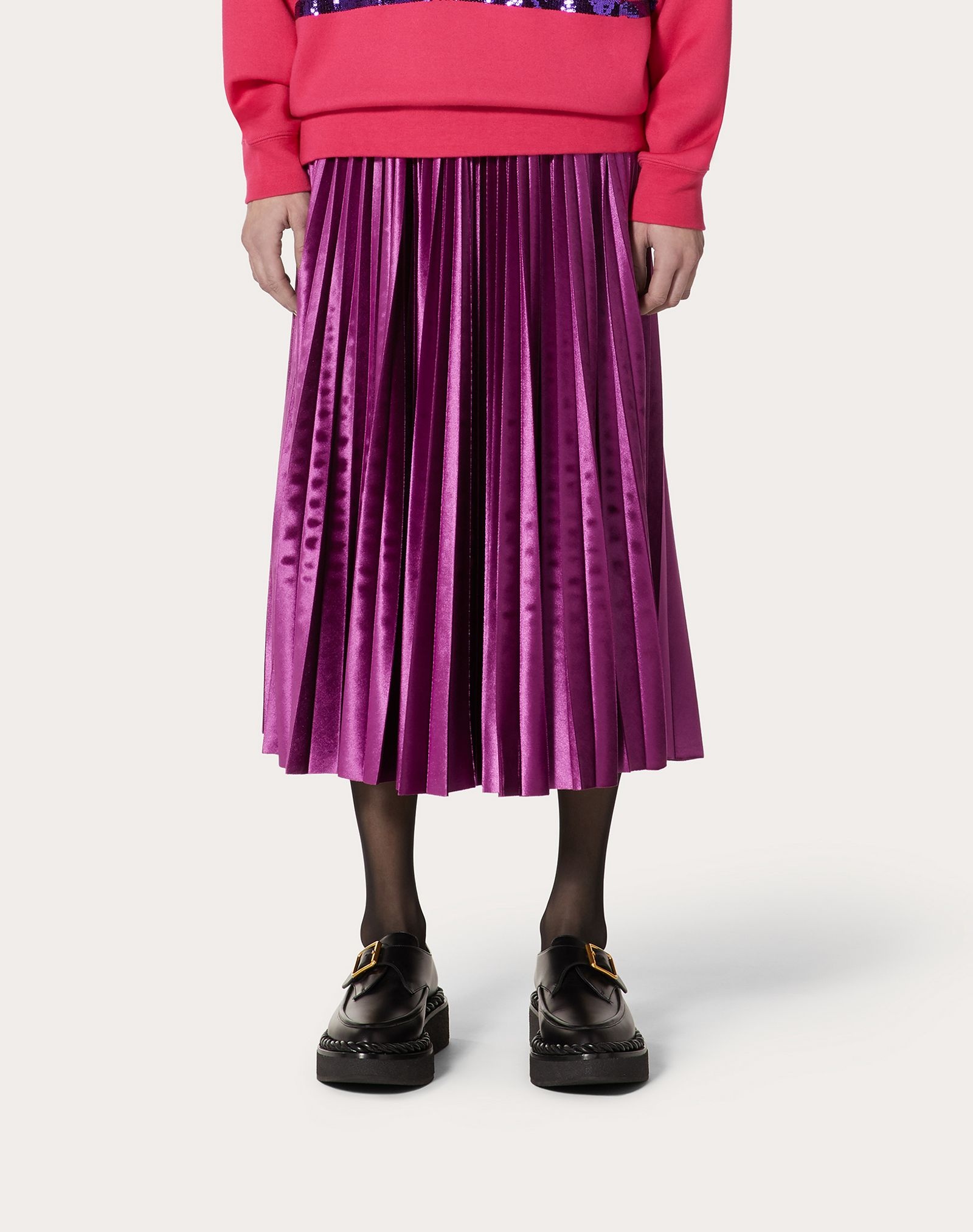 Pleated Jersey Velvet Skirt - 3