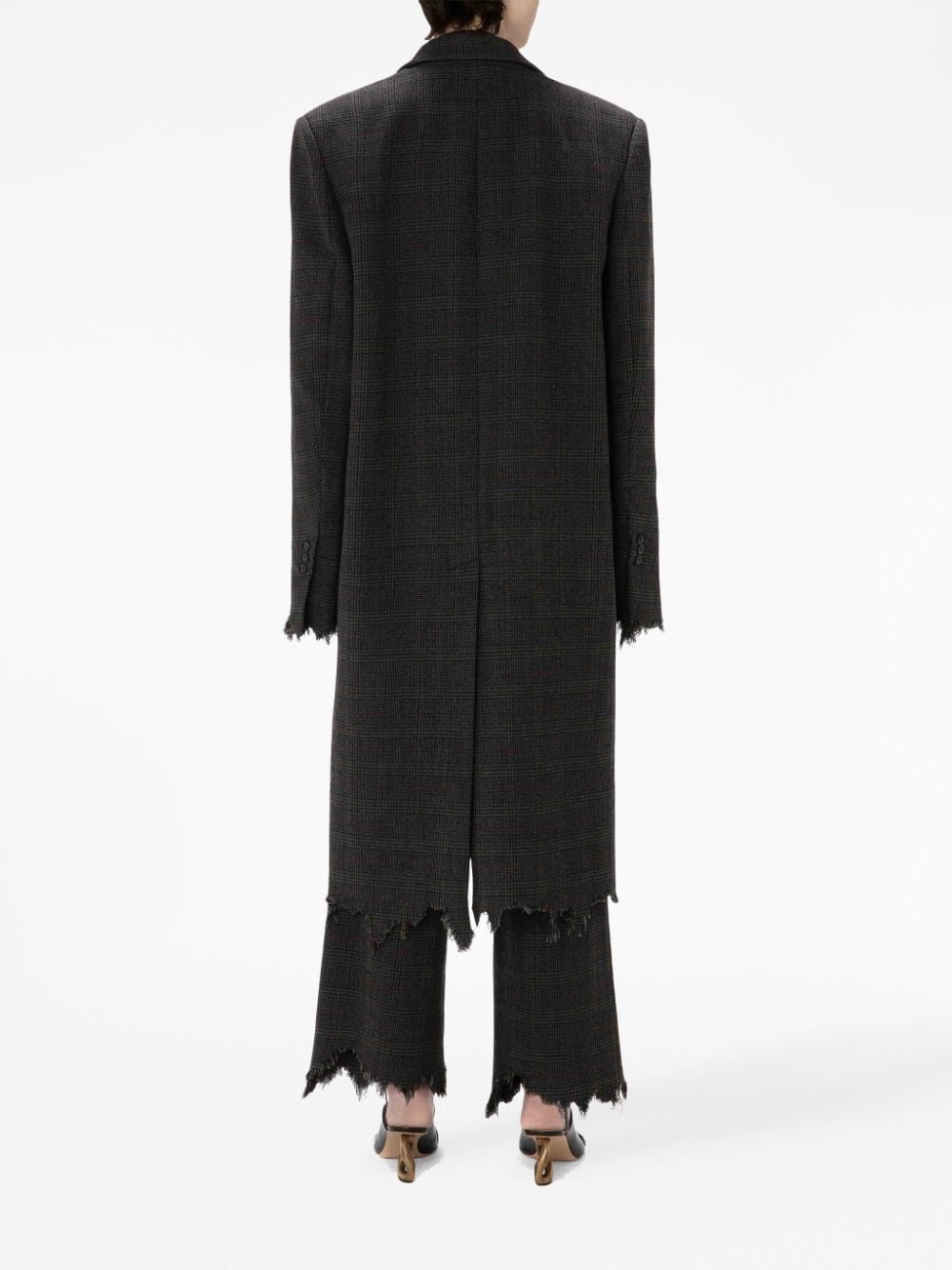check-print distressed-effect coat - 4