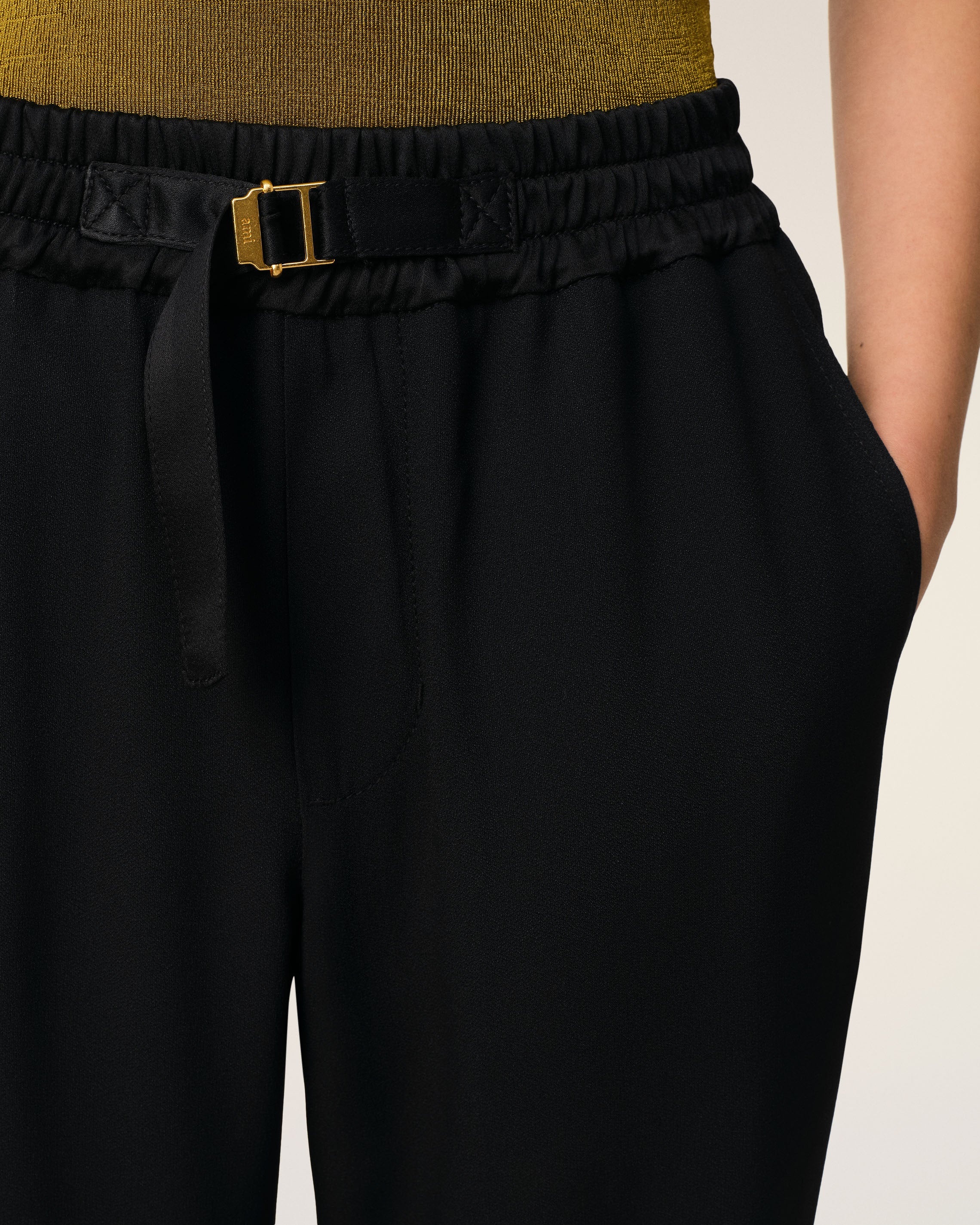 BLACK FLARE FIT ELASTICATED TROUSERS - 5