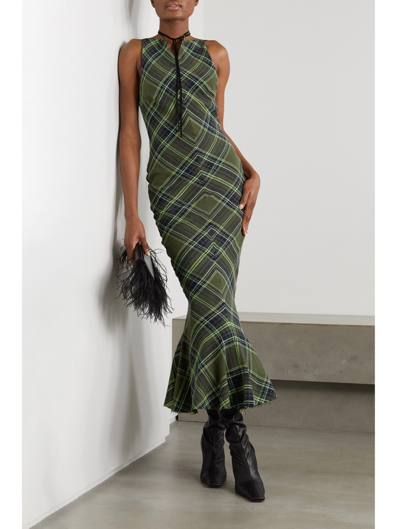 CONNER IVES Fluted Checked Cotton-blend Gauze Midi Dress outlook