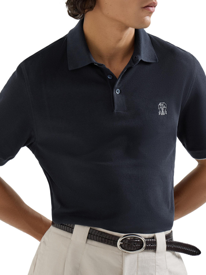 Men's Cotton Piqué Polo Shirt with Logo - Navy Blue 4