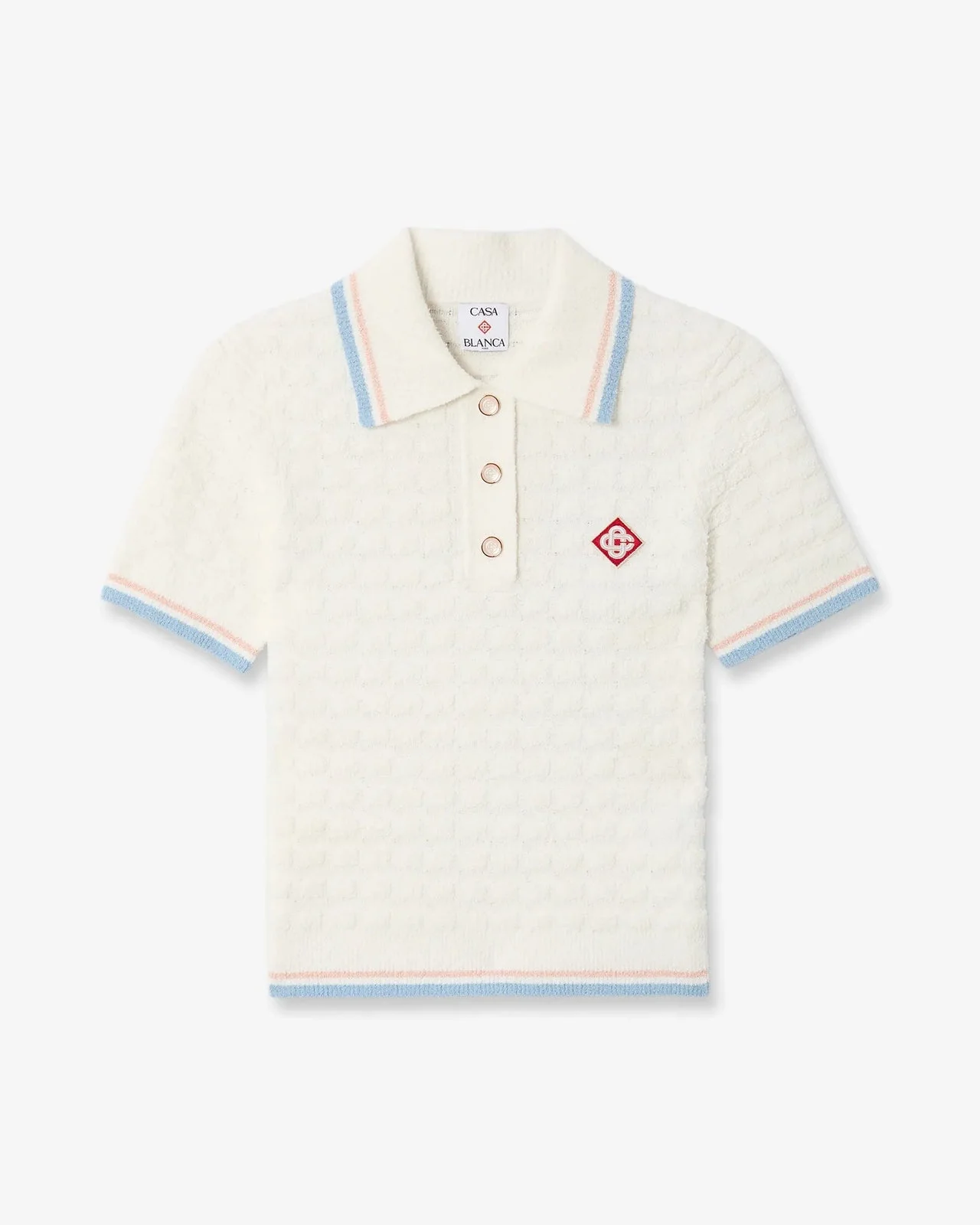 White Boucle Tennis Short Sleeve Polo Shirt - 1
