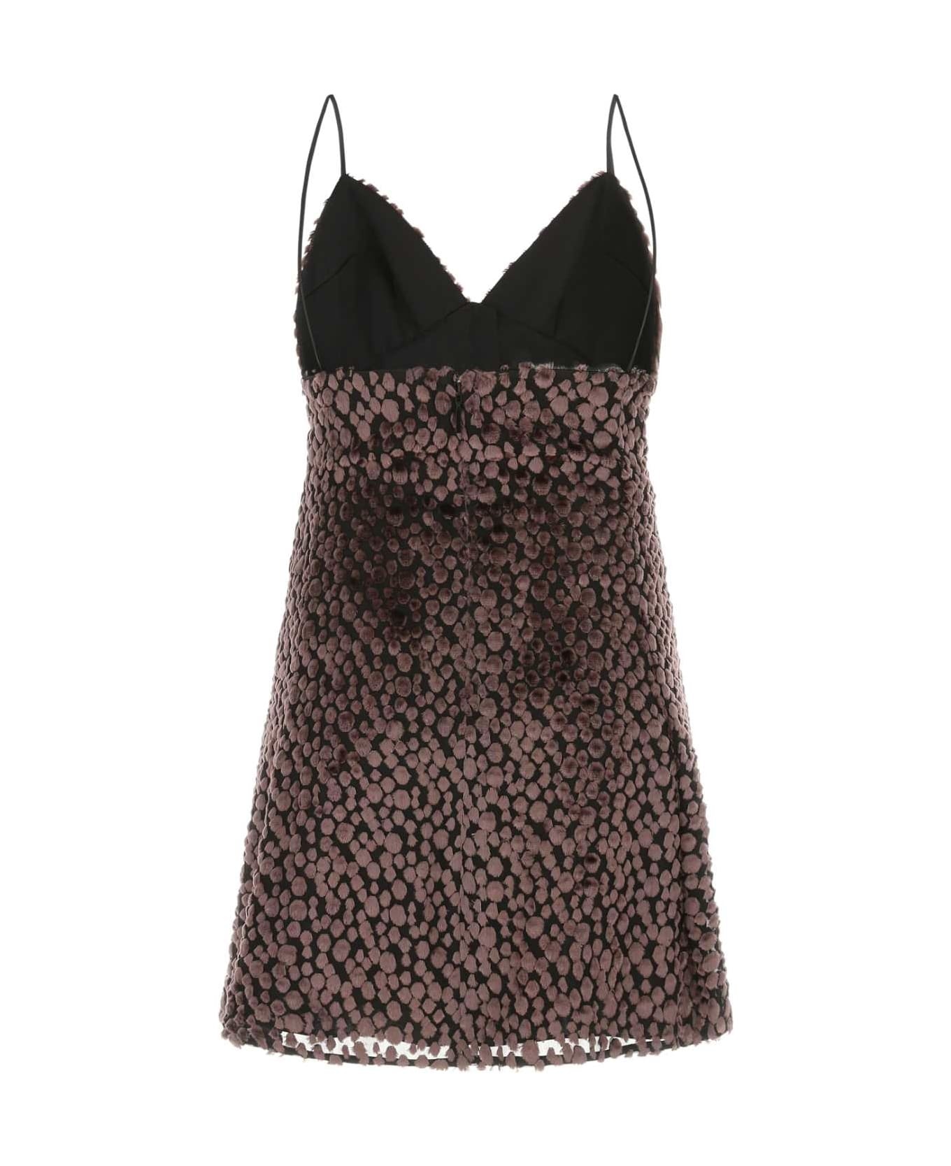 Two-tone Velvet Mini Dress - 2