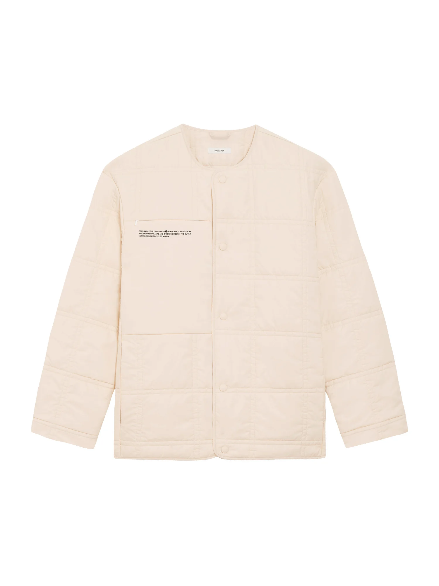 Womens Flower-Warmth Quilted Collarless Jacket - Sand - 1